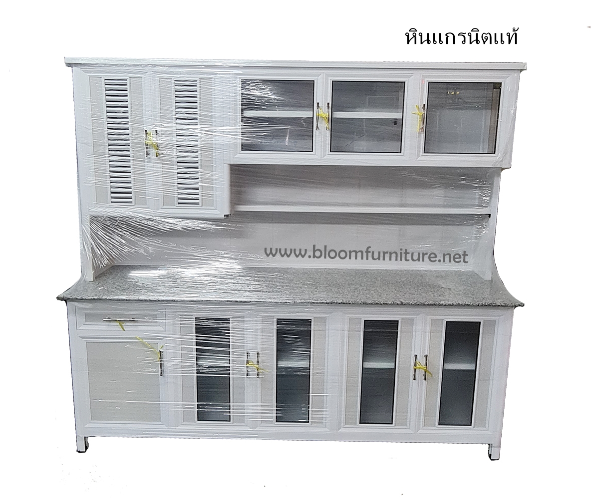 ตู้เคาน์เตอร์ครัวหินแกรนิต โครงอลูมิเนียมเก็บภาชนะ ขนาด 183x59.5x188 ซม.