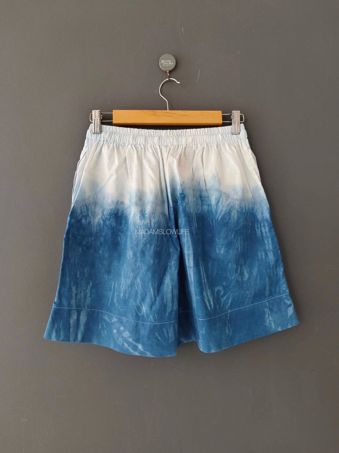 กางเกงขาสั้น Size: S M L XL 2XL มัดย้อมครามทูโทนสีธรรมชาติ