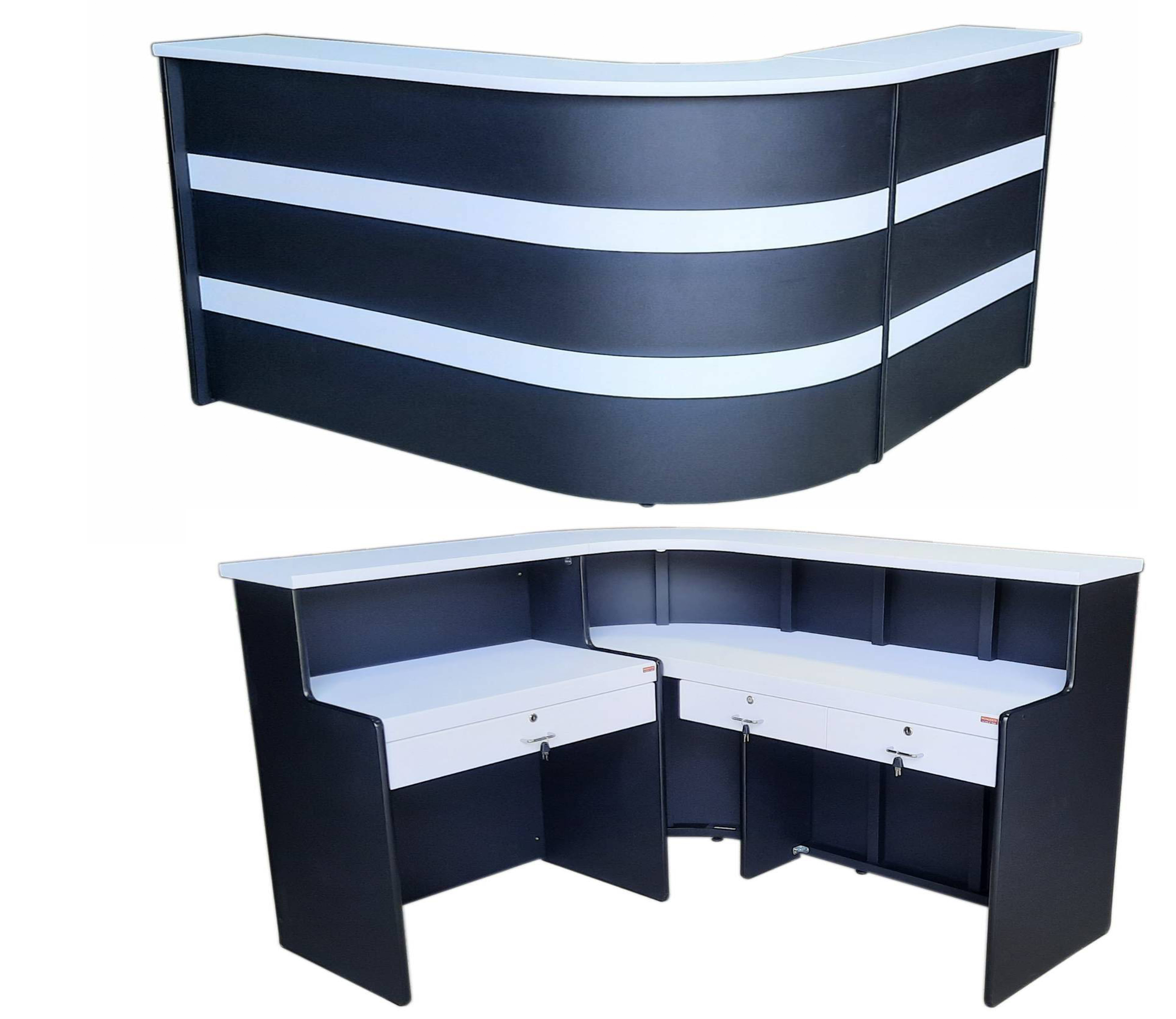 โต๊ะแคชเชียร์ โต๊ะเคาน์เตอร์ ขนาด 150x135x55x105 ซม. (เลือกสีได้ ปรับขนาดได้)