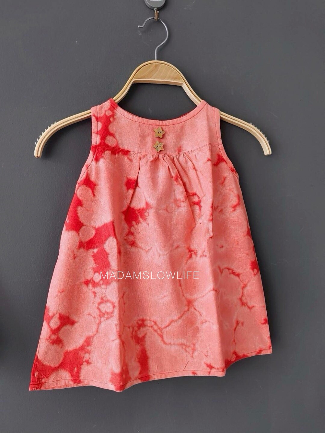 เดรสเด็กเนื้อผ้าคอตตอน 100% สีส้มแดงสดใส Size 110 120 130 140 150