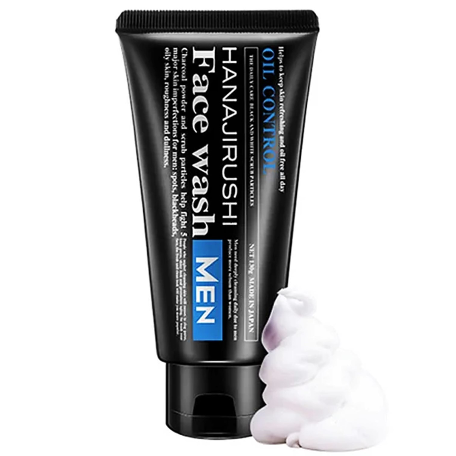 HANAJIRUSHI Men Oil Control Regulating Face Wash Black&White Scrub Particles 130g ผลิตภัณฑ์ทำความสะอาดผิวหน้าผู้ชายสูตรพิเศษสินค้านำเข้าจากญี่ปุ่นของแท้พร้อมส่ง