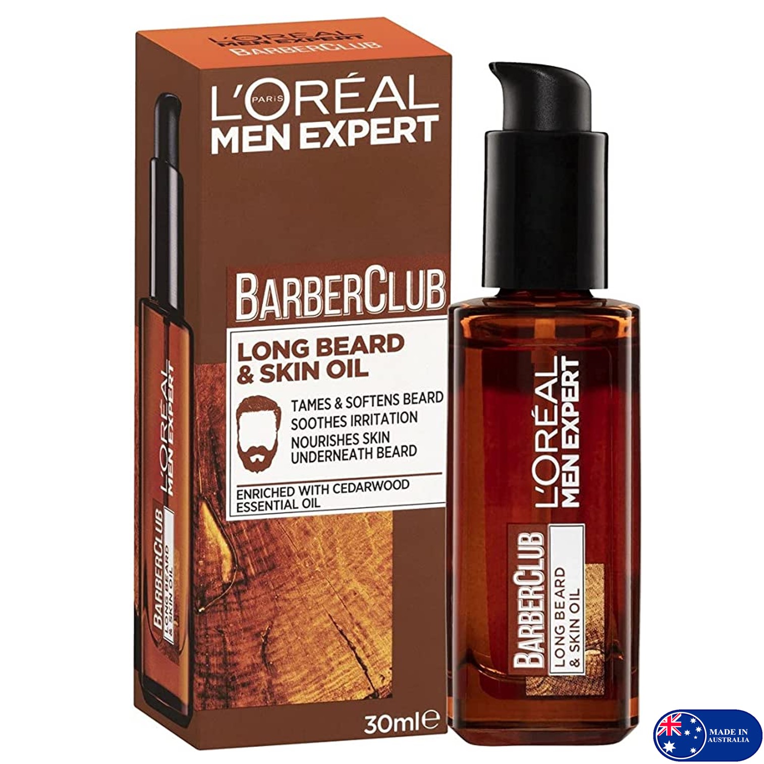 L'Oreal Men Expert Barber Club Long Beard Skin Oil 30ml ผลิตภัณฑ์บำรุงหนวดเคราสูตรพิเศษสินค้านำเข้าจากออสเตรเลียพร้อมส่ง