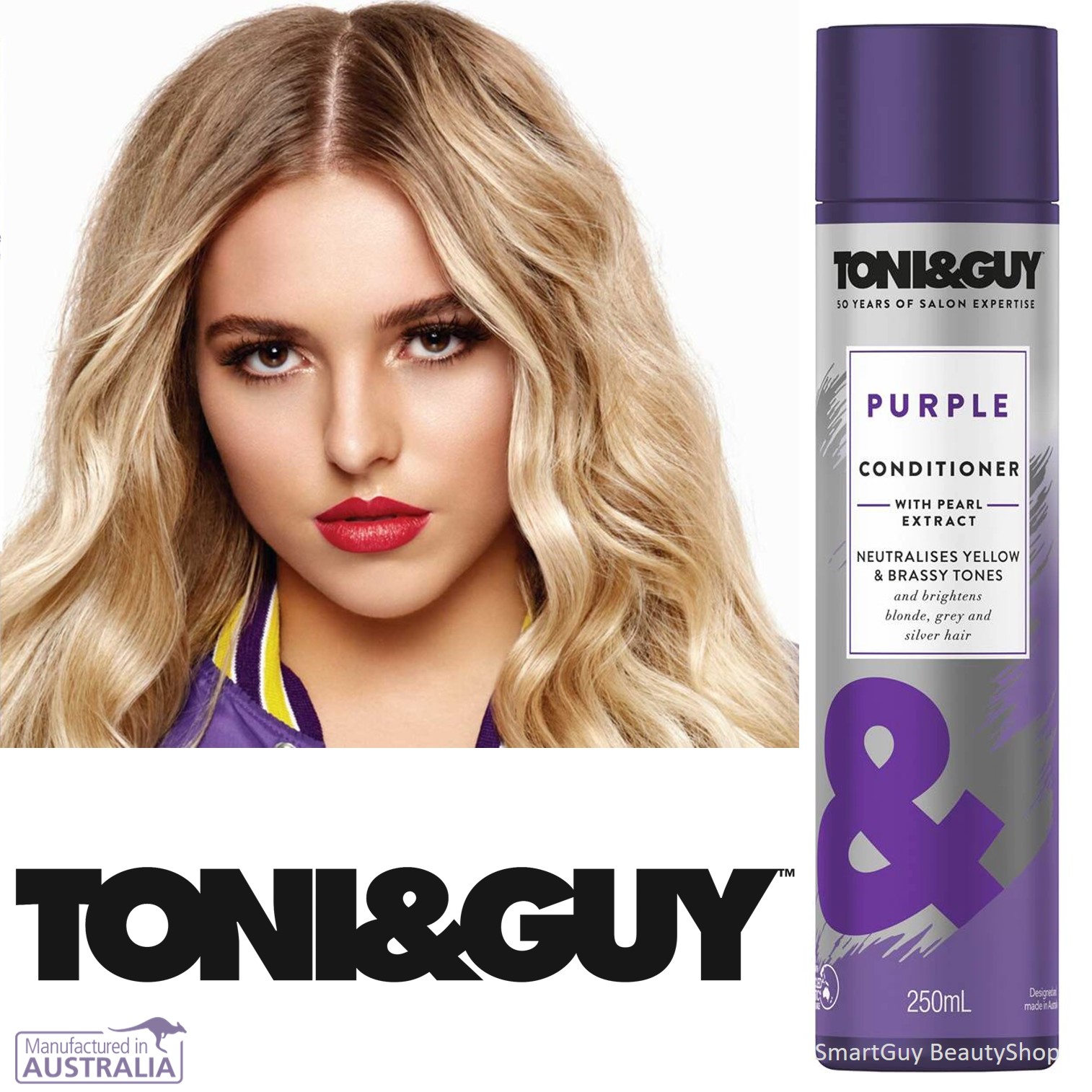 Toni&Guy Purple Conditioner With Pearl Extract 250ml คอนดิชั่นเนอร์บำรุงเส้นผมสูตรพรีเมี่ยมเพื่อผมนุ่มลื่นสลวยมีน้ำหนักเป็นธรรมชาติสินค้านำเข้าจากออสเตรเลียของแท้พร้อมส่ง