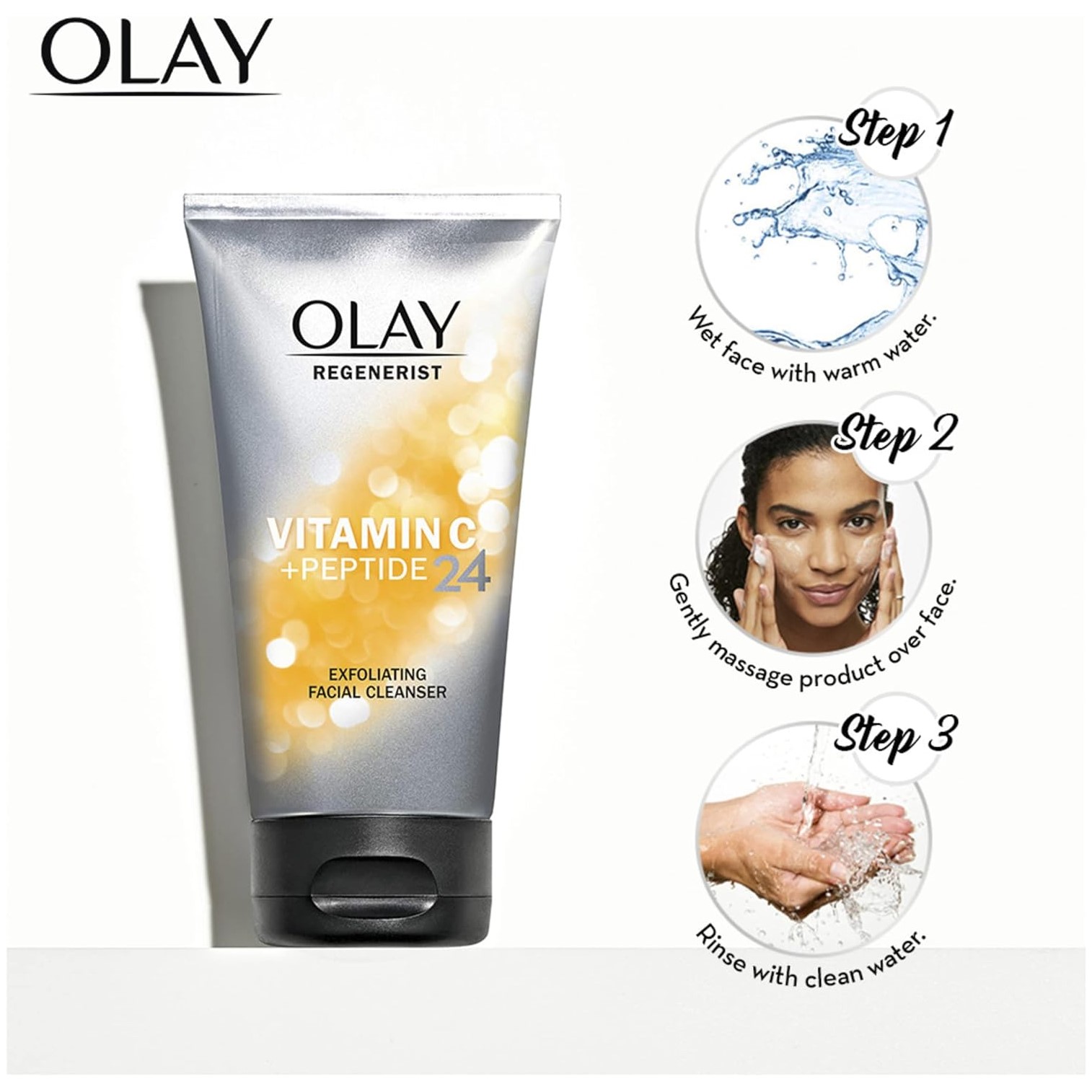OLAY Vitamin C + Peptide 24 BRIGHTENING FACIAL CLEANSER 150ML ผลิตภัณฑ์ล้างทำความสะอาดผิวหน้าสูตรวิตามินซีเพื่อผิวกระจ่างใสสินค้านำเข้าจากออสเตรเลียของแท้