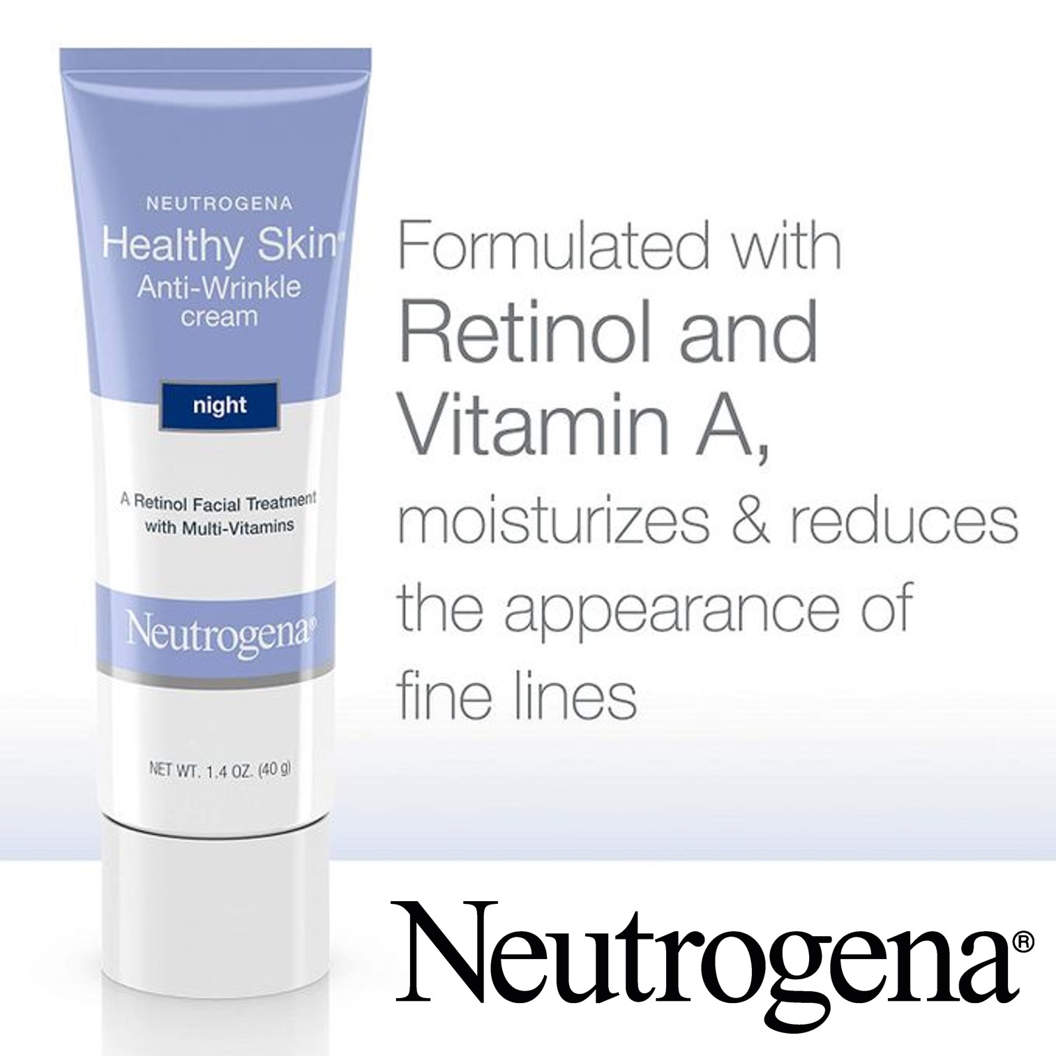 Neutrogena Healthy Skin Anti-Wrinkle Cream Night 40g ผลิตภัณฑ์ครีมดูแลผิวหน้าตอนกลางคืนสูตรพรีเมี่ยมช่วยให้ริ้วรอยแลดูจางลงอย่างมีประสิทธิภาพ