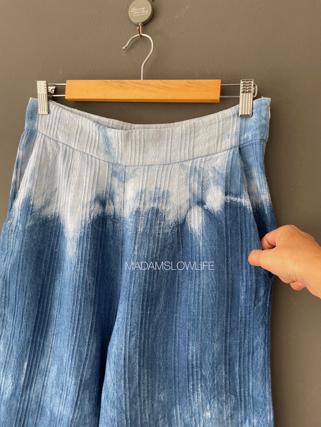 กางเกงขา 5 ส่วน ย้อมคราม มีซิปข้าง S M L XL 2XL 3XL