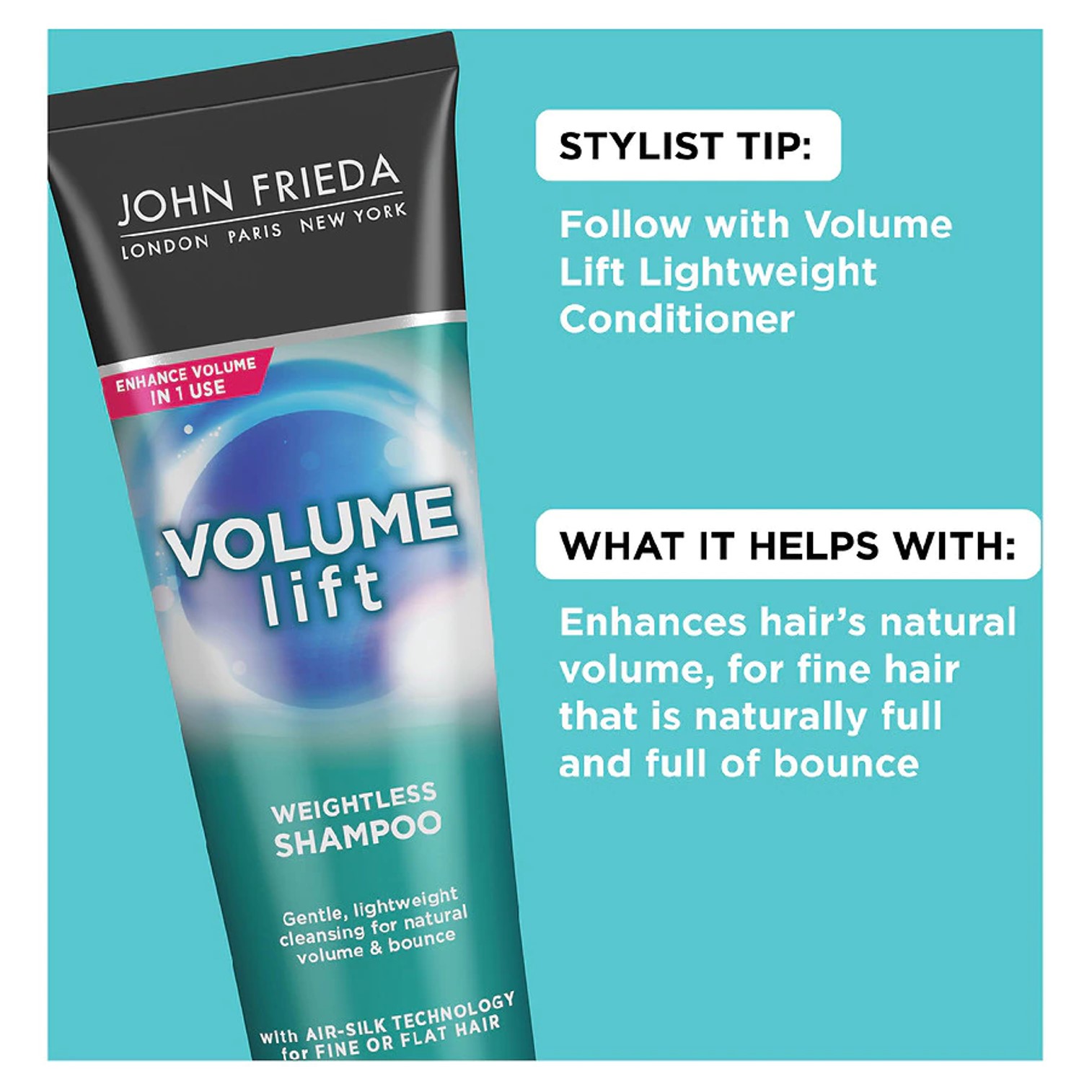 John Frieda VOLUME LIFT Weightless Shampoo+Conditioner 250ml X2 ชุดผลิตภัณฑ์แชมพูและครีมนวดผมสูตรพรีเมี่ยมเพื่อเส้นผมนุ่มลื่นมีน้ำหนักจากต่างประเทศ