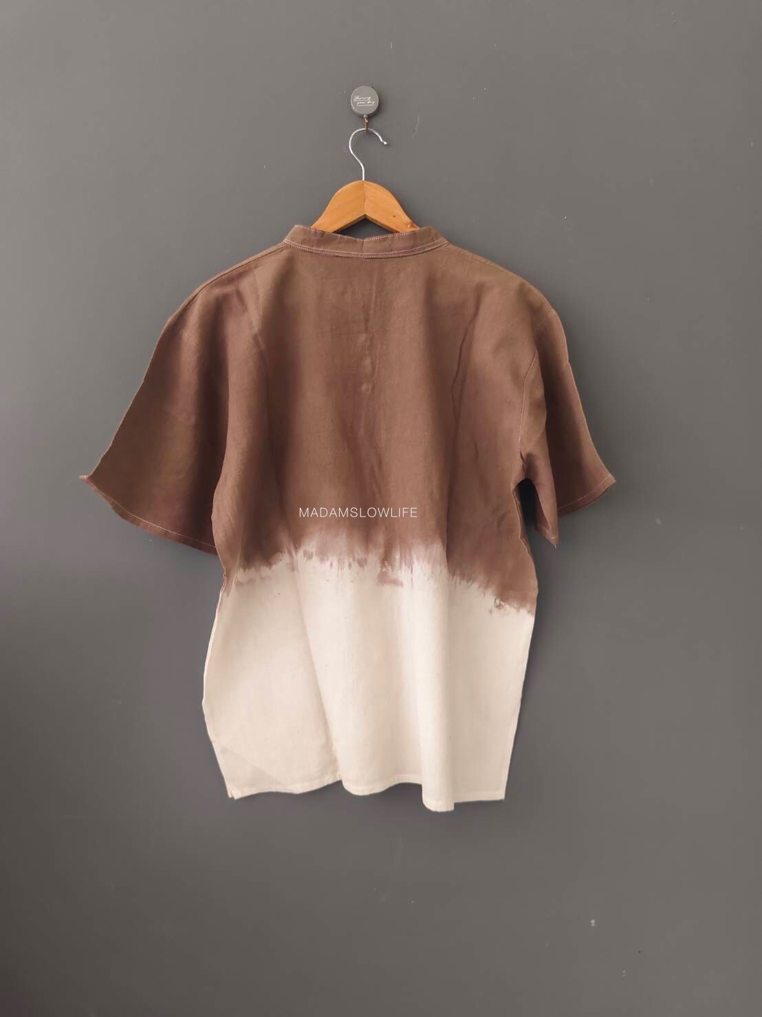 เสื้อคอจีนผู้ชายมัดย้อมสีน้ำตาลปลอดสารพิษ Size:42" 44" 46" 48" 50"