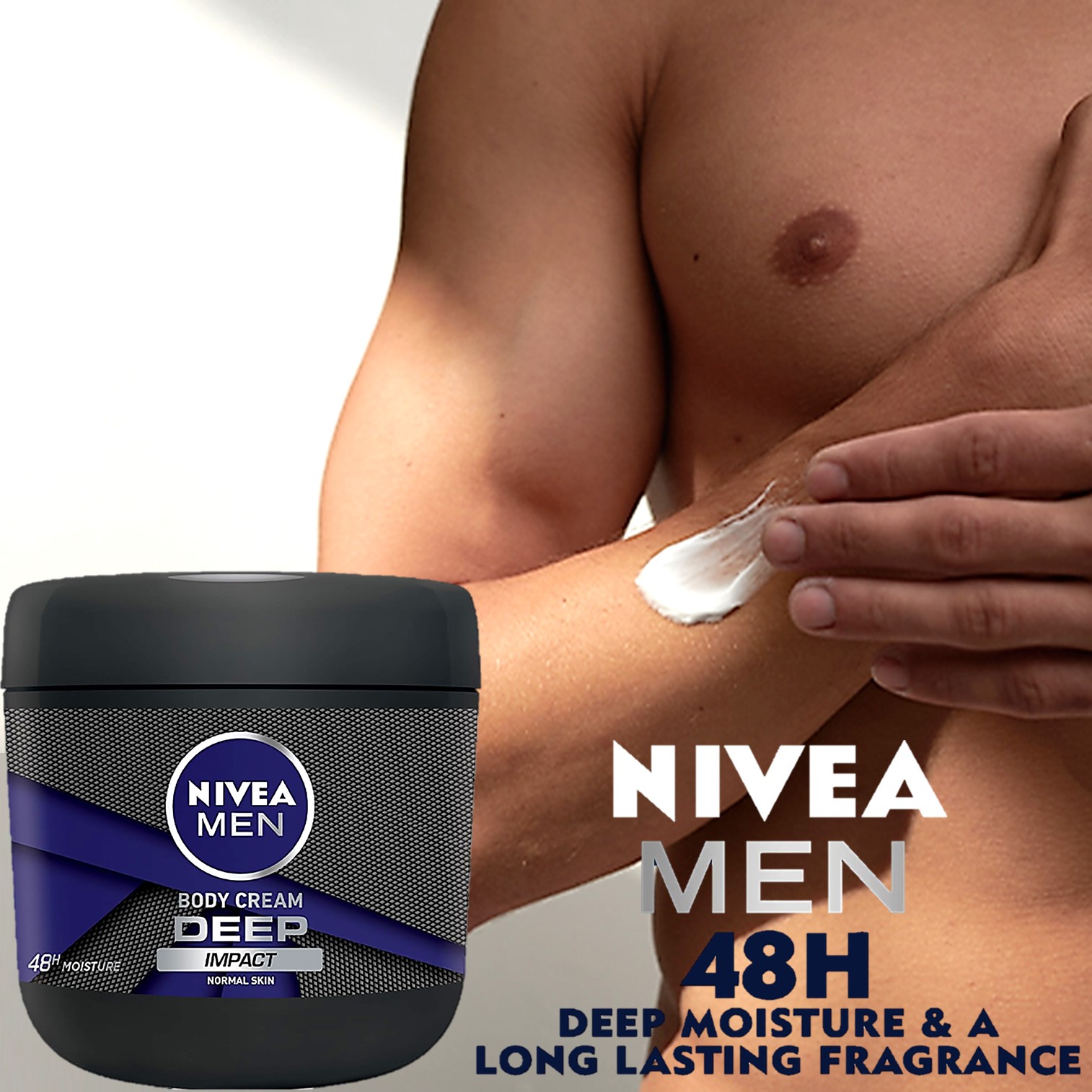 NIVEA Men Deep Impact Body Cream 400ml ผลิตภัณฑ์บำรุงผิวกายสำหรับผู้ชายสูตรพิเศษเพื่อผิวแลดูสุขภาพดีสินค้านำเข้าจากต่างประเทศของแท้พร้อมส่ง