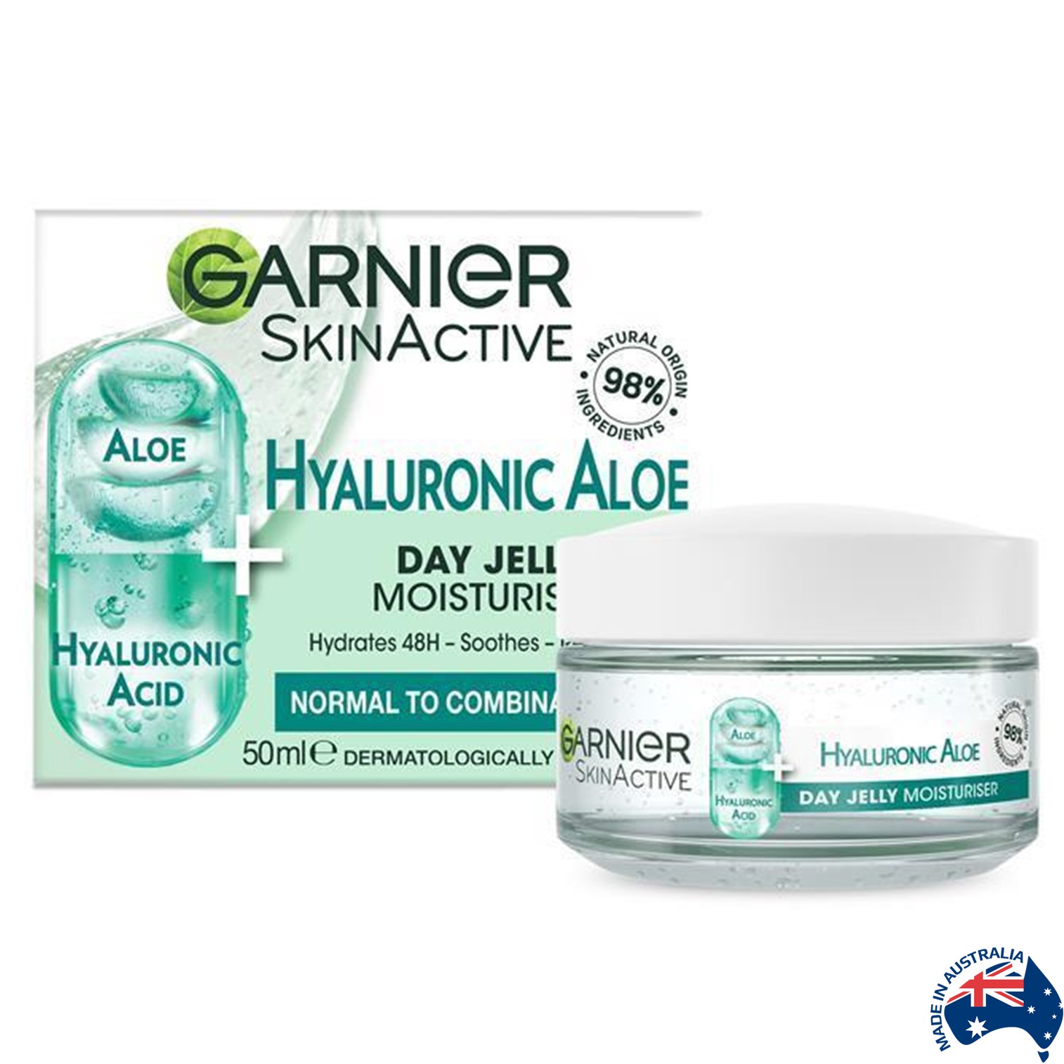 Garnier SkinActive Hyaluronic Aloe Day Jelly Moisturiser 50ml ผลิตภัณฑ์บำรุงผิวหน้าแลดูอ่อนกว่าวัยสูตรสำหรับตอนกลางวันสินค้านำเข้าจากออสเตรเลียของแท้พร้อมส่ง
