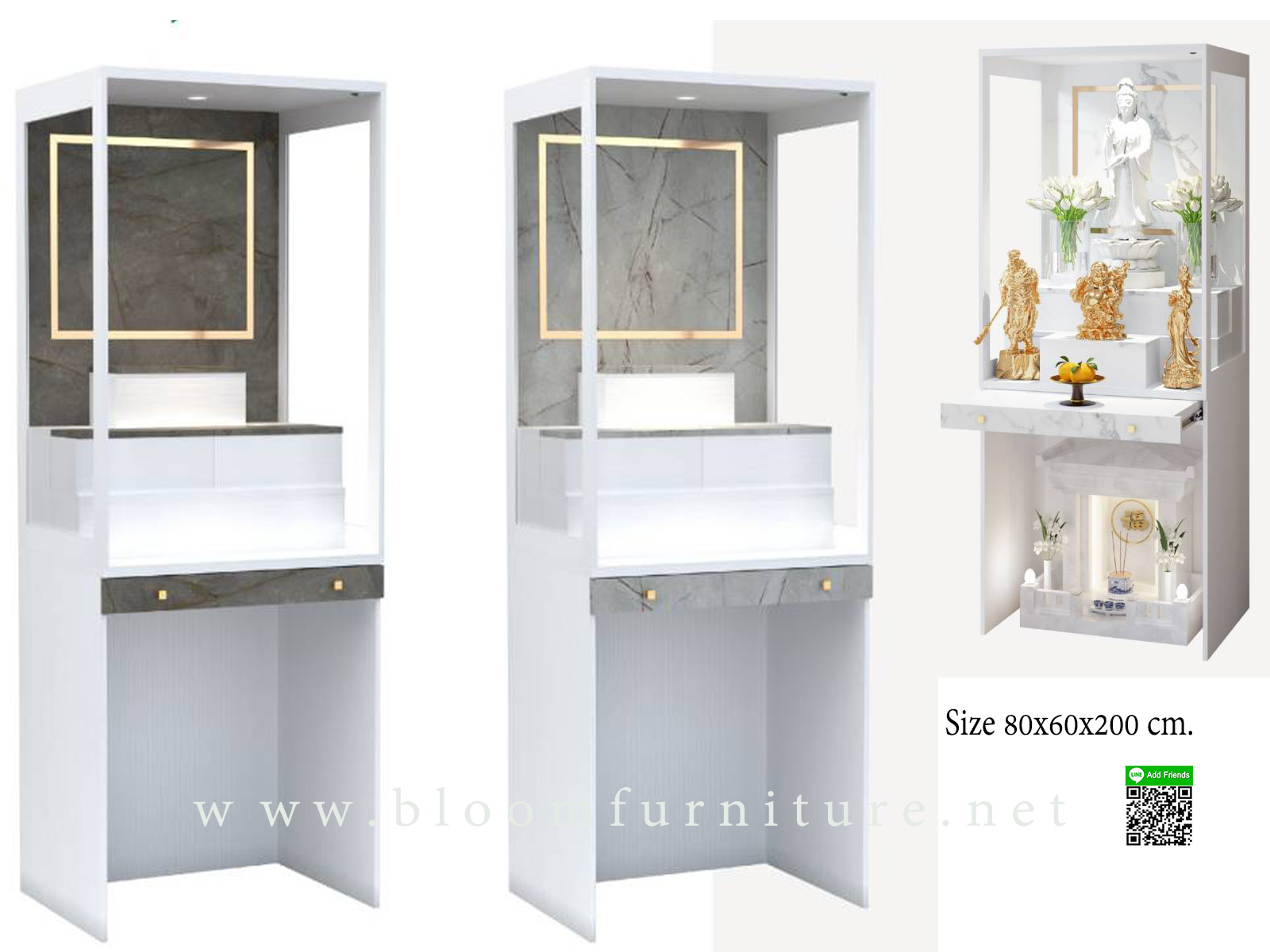 โต๊ะหมู่บูชาผลิตจากไม้อัดเคลือบผิวเมลามีน แบบสวย ทันสมัย ขนาด 80x60x200 ซม.