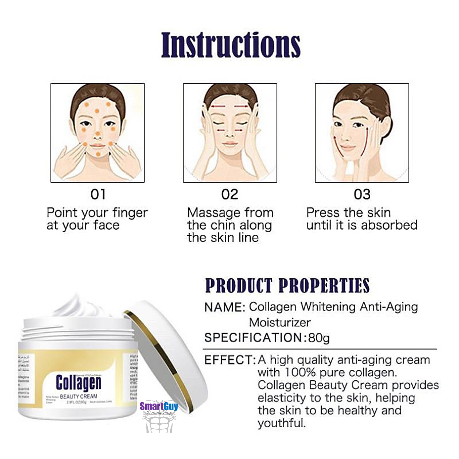 ครีมคอลลาเจนบริสุทธิ์เข้มข้นบำรุงหน้าเด้งปรับผิวหน้ากระจ่างใสย้อนวัยผิว Disaar Natural Collagen Beauty Cream Made With 100% Pure Collagen White Perfect Whitening Cream 80g.