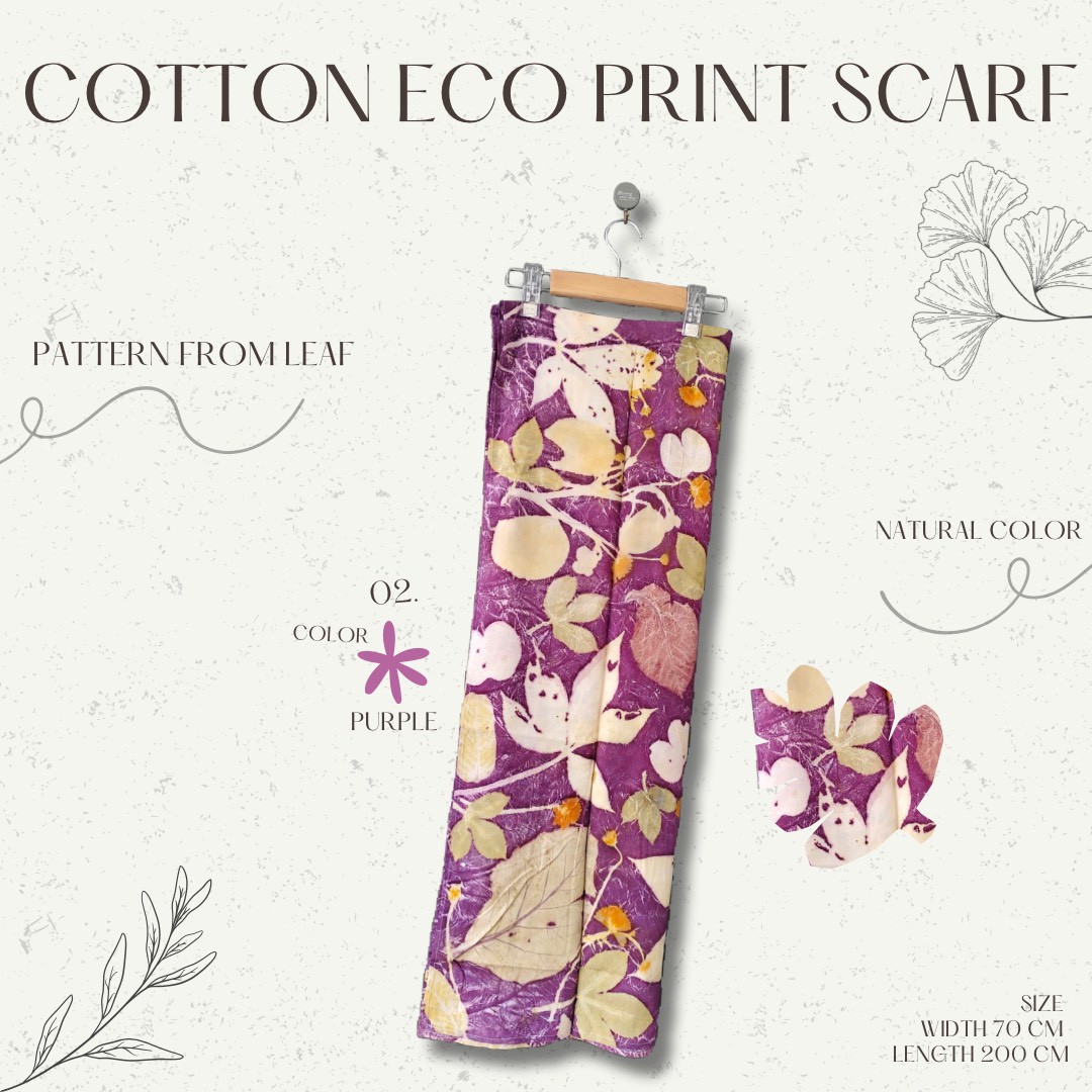 ผ้าพันคอ cotton Eco print ขนาด กว้าง 70 cm × ยาว 200 cm