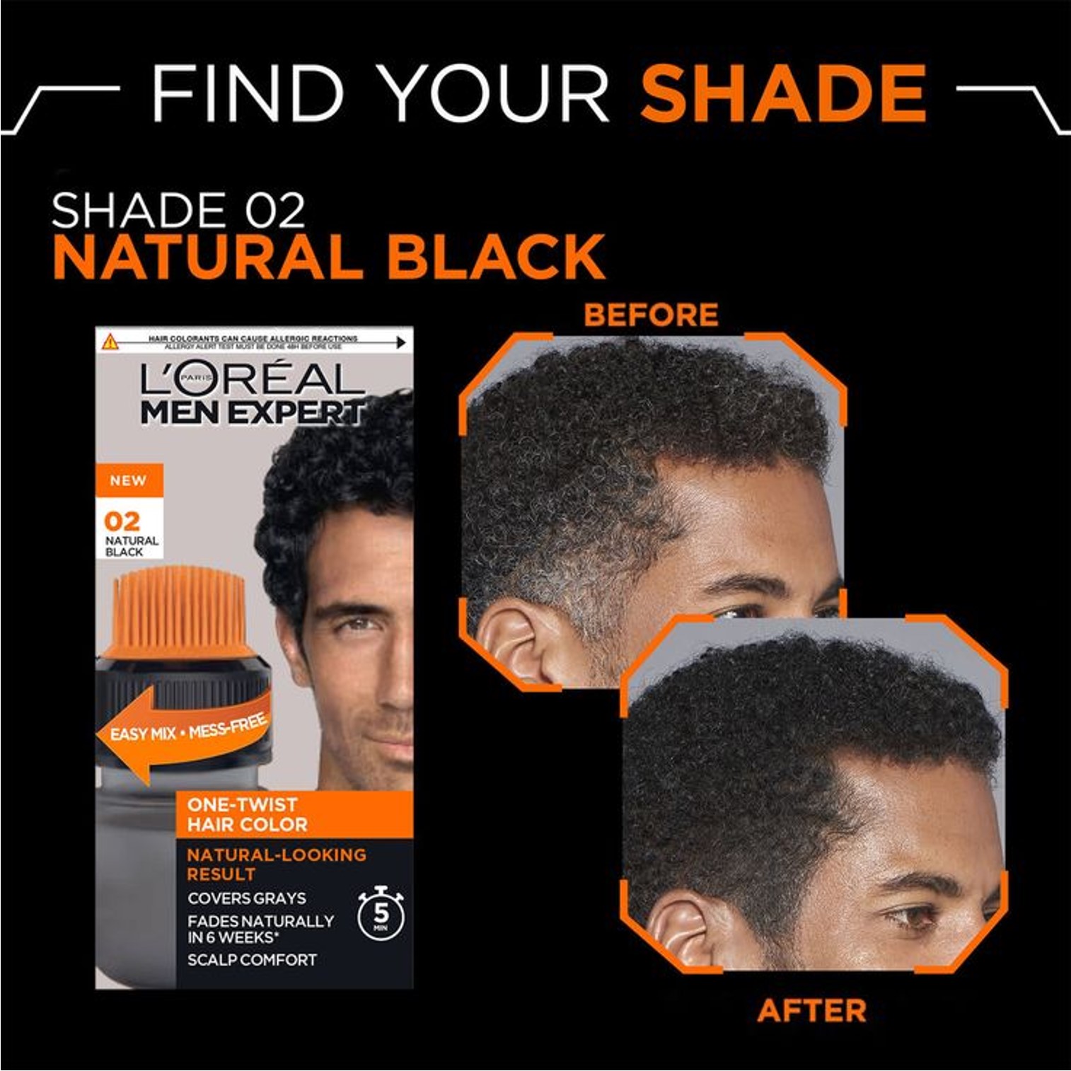 L'Oreal Paris Men Expert Semi Permanent Hair Colour 02 Natural Black ผลิตภัณฑ์เปลี่ยนสีผมสำหรับผู้ชายสูตรพิเศษจากลอรีอัลปารีส