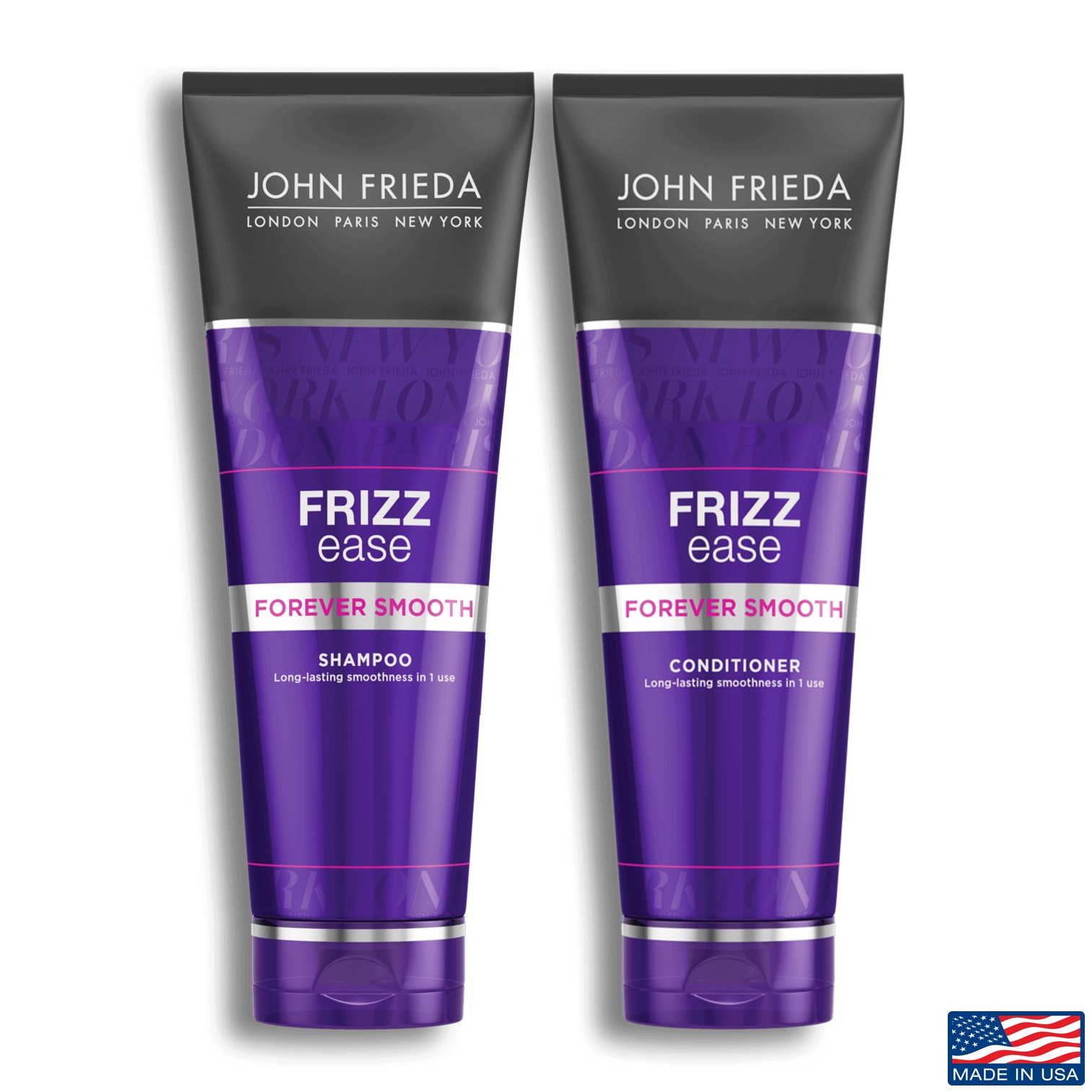 JOHN FRIEDA FRIZZ EASE Forever Smooth Shampoo+Conditioner 250ml x 2 ชุดคู่ผลิตภัณฑ์แชมพูและครีมนวดผมสูตรพรีเมี่ยมบำรุงฟื้นฟูเส้นผมนุ่มสลวยอย่างมีประสิทธิภาพสูง สินค้านำเข้าจากออสเตรเลีย