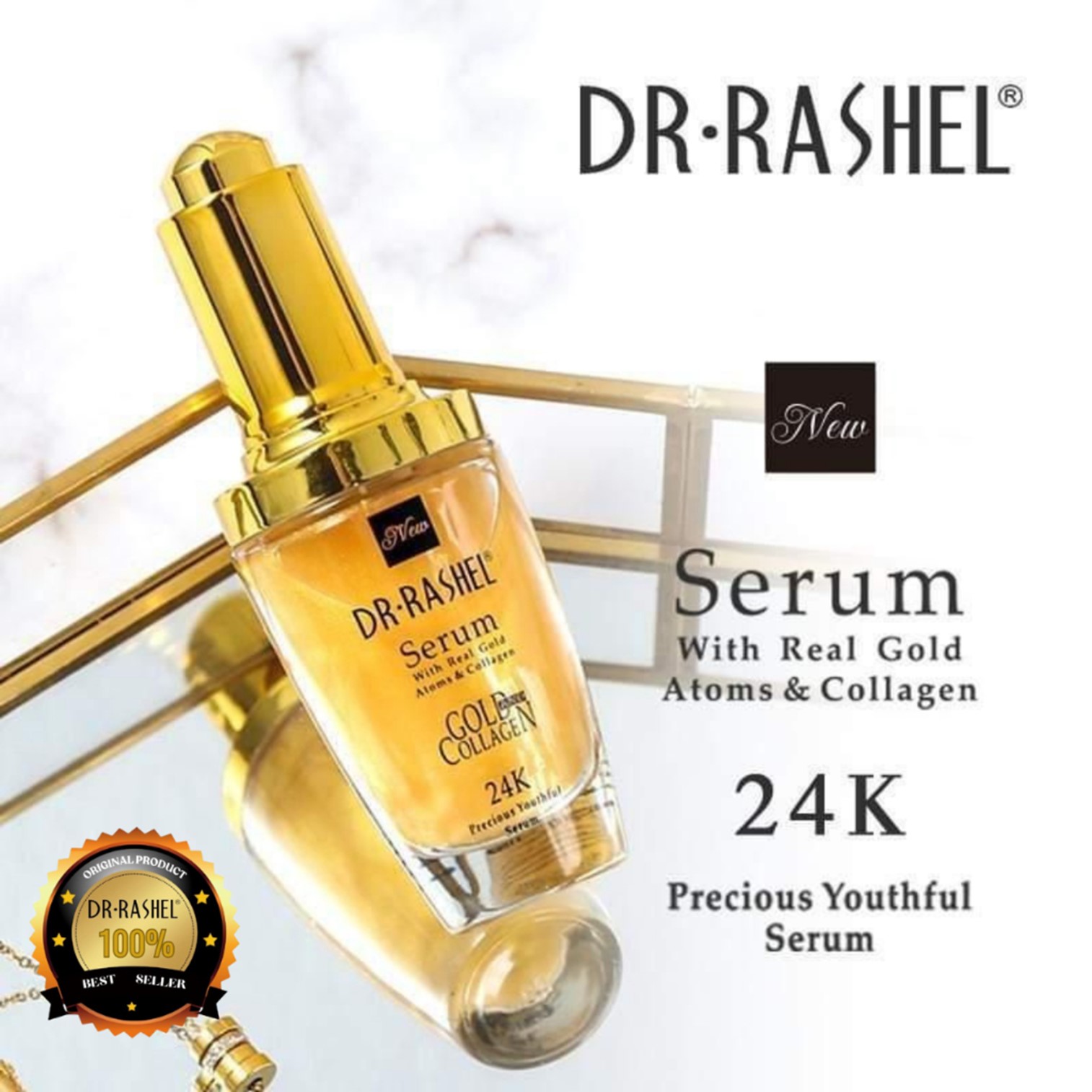 Dr.Rashel 24K Gold Collagen Serum 50ml เซรั่มบำรุงผิวหน้าสูตรพรีเมี่ยมจากส่วนผสมทองคำและคอลลาเจนสินค้าของแท้พร้อมส่ง