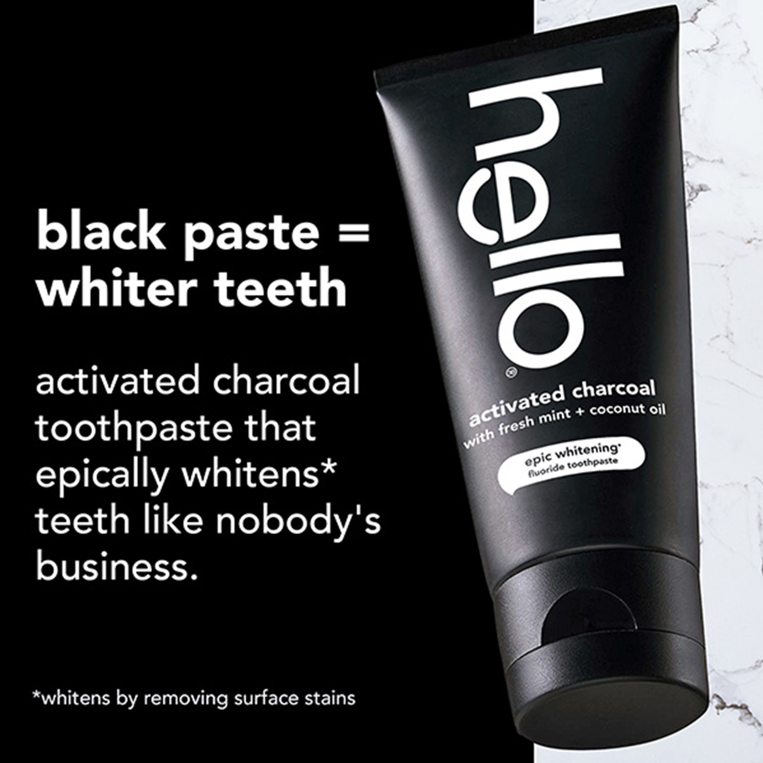 Hello Activated Charcoal Epic Teeth Whitening Fluoride Free Toothpaste 113g ยาสีฟันสูตรชาโคลเพื่อฟันขาวสะอาดสินค้านำเข้าจากออสเตรเลีย
