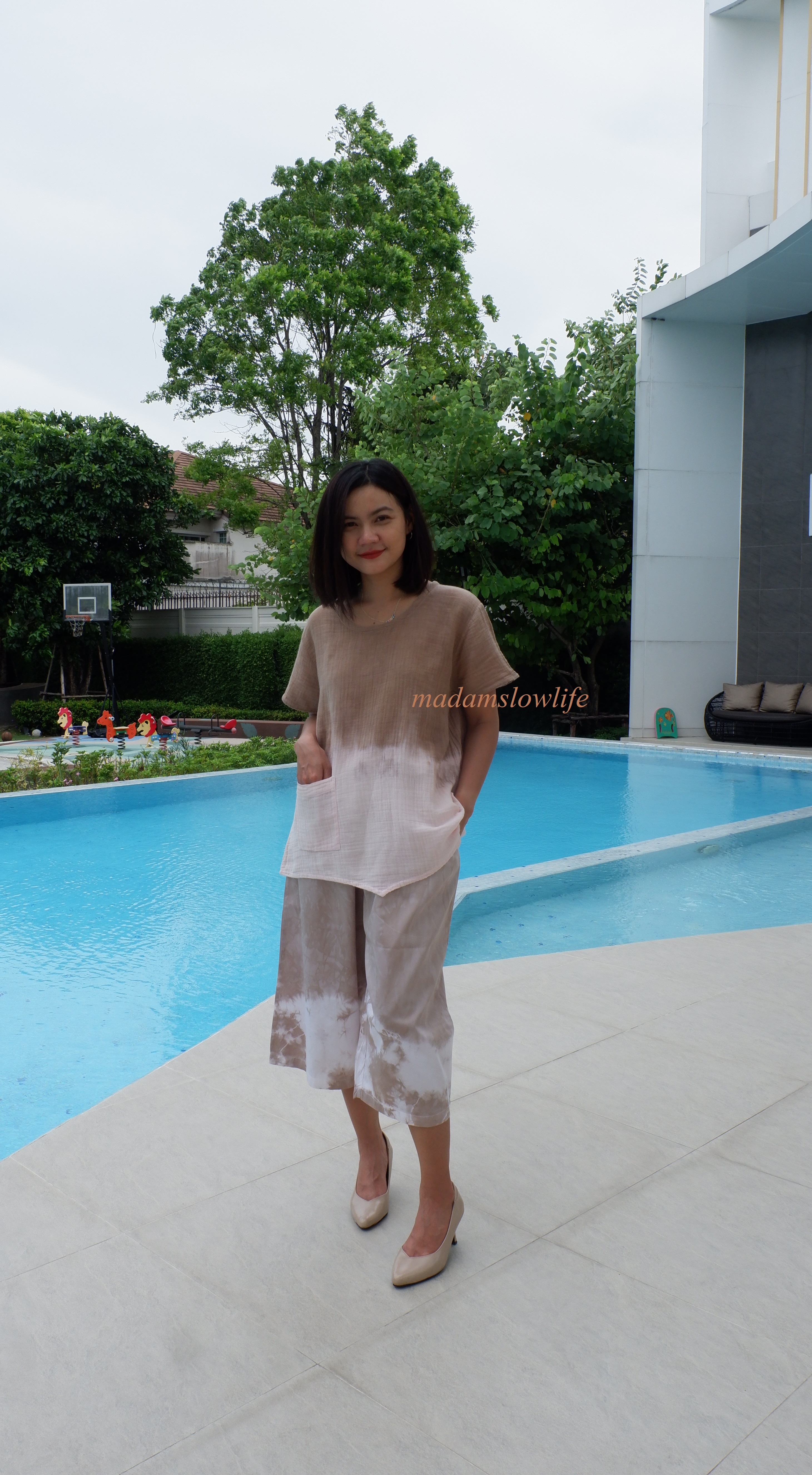 กางเกง5ส่วน และเสื้อผู้หญิง มัดย้อมสีปลอดสารพิษ ฟรีไซต์