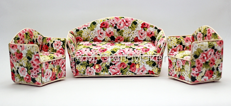 ชุดโซฟากระดาษแข็งหุ้มผ้าลายดอก มีลิ้นชัก 020