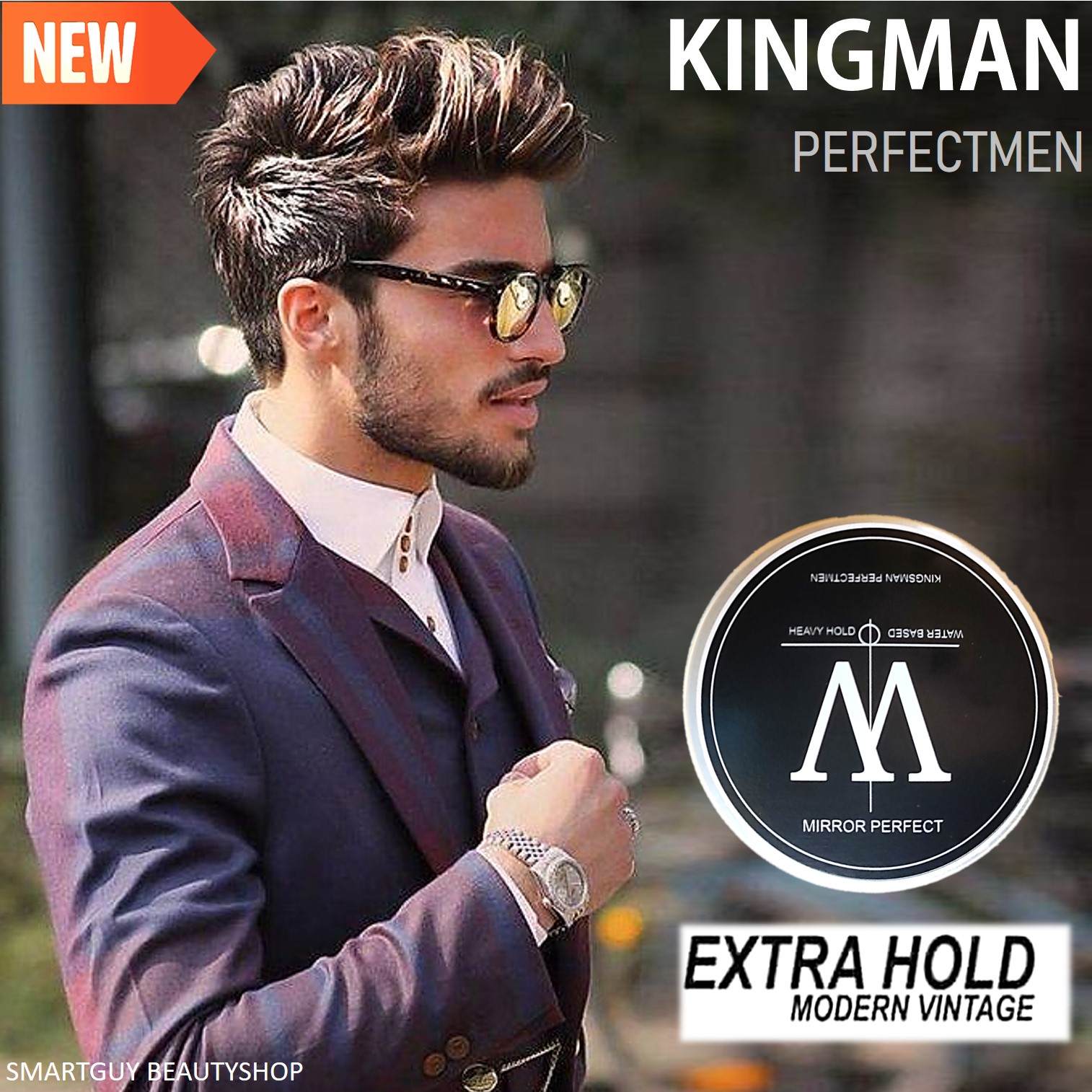 KINGSMAN Perfect Men Hair Wax Water Base 150g ผลิตภัณฑ์จัดแต่งทรงผมในรูปแบบแว็กสีฟ้าใสกลิ่นหอมพิเศษ