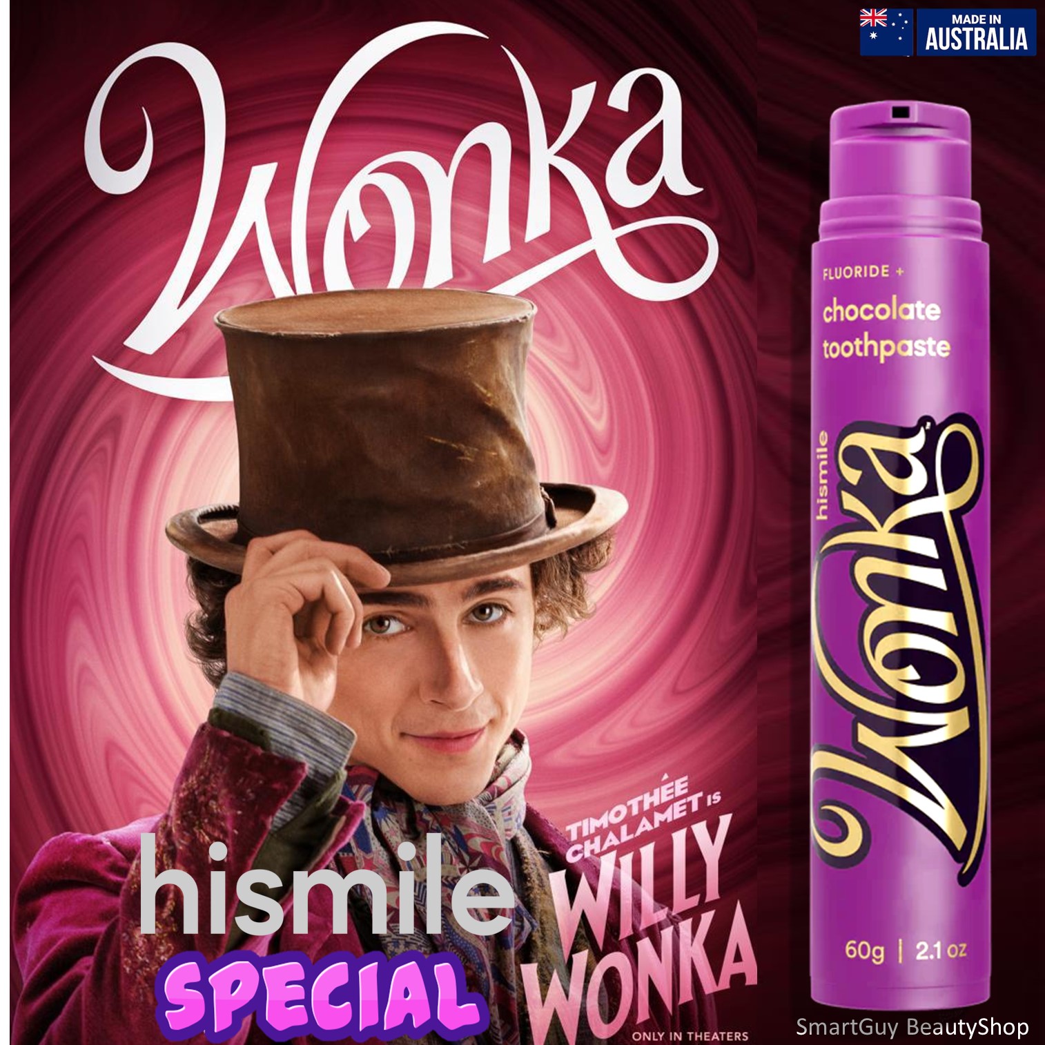 Hismile Wonka Chocolate Toothpaste Special Edition 60g ยาสีฟันรสช็อคโกแลตสูตรพิเศษสินค้านำเข้าจากออสเตรเลียของแท้พร้อมส่ง