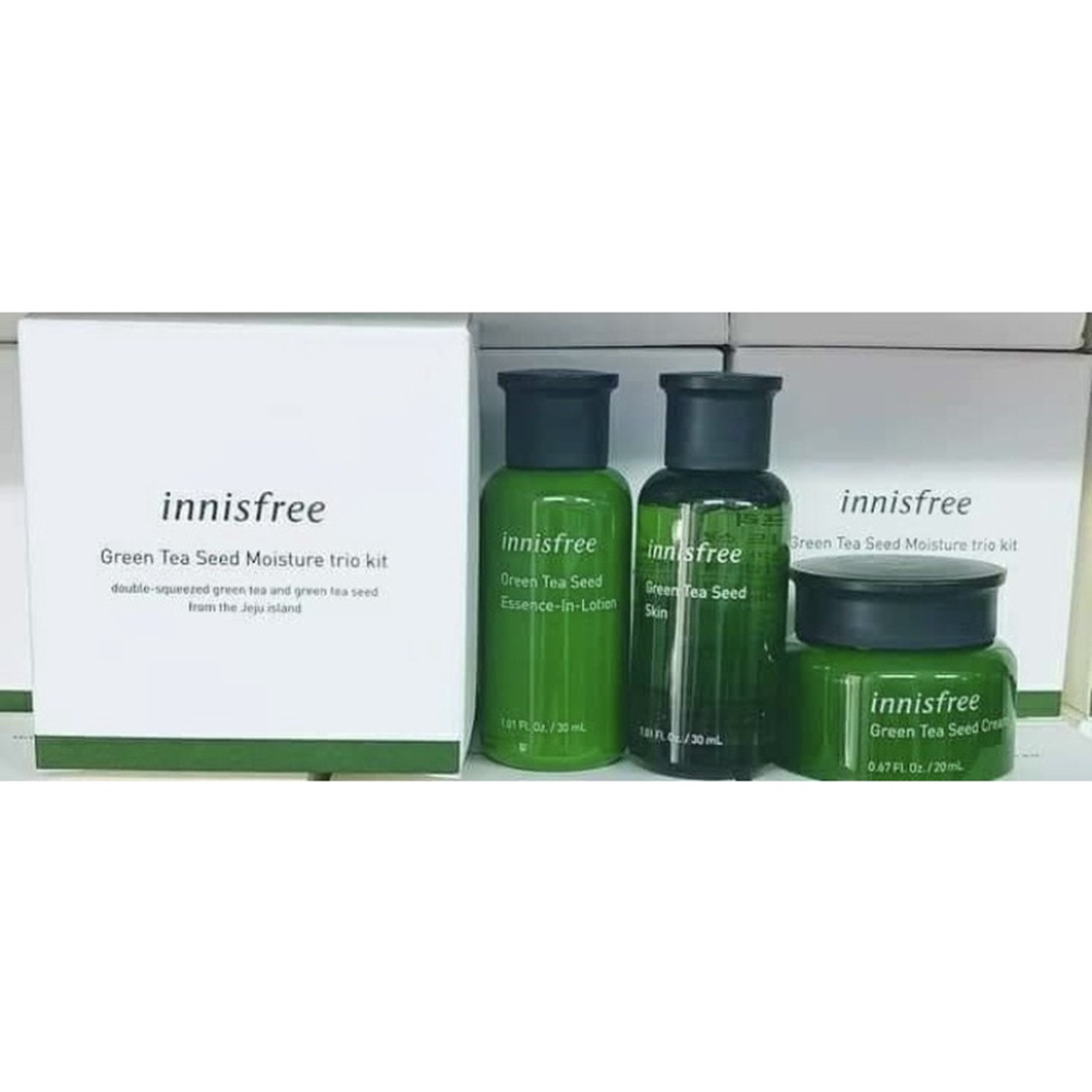 innisfree Green Tea Seed Moisture Trio kit ชุดผลิตภัณฑ์บำรุงผิวหน้ากระจ่างใสสูตรสารสกัดเมล็ดชาเขียวสินค้านำเข้าจากเกาหลีของแท้พร้อมส่ง