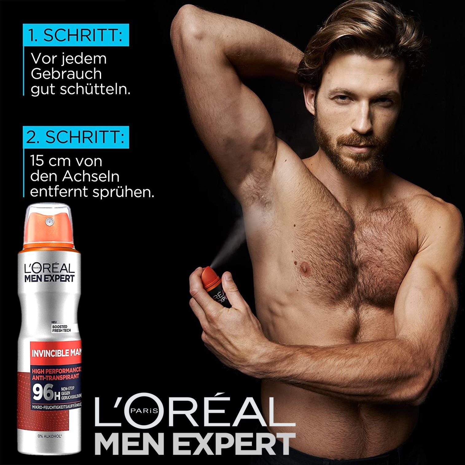 L'Oreal Men Expert Invincible Man 96H Anti-Perspirant Deodorant Spray 150ml สเปรย์ระงับกลิ่นกายกลิ่นหอมพิเศษสำหรับผู้ชายสินค้านำเข้าจากต่างประเทศพร้อมส่ง