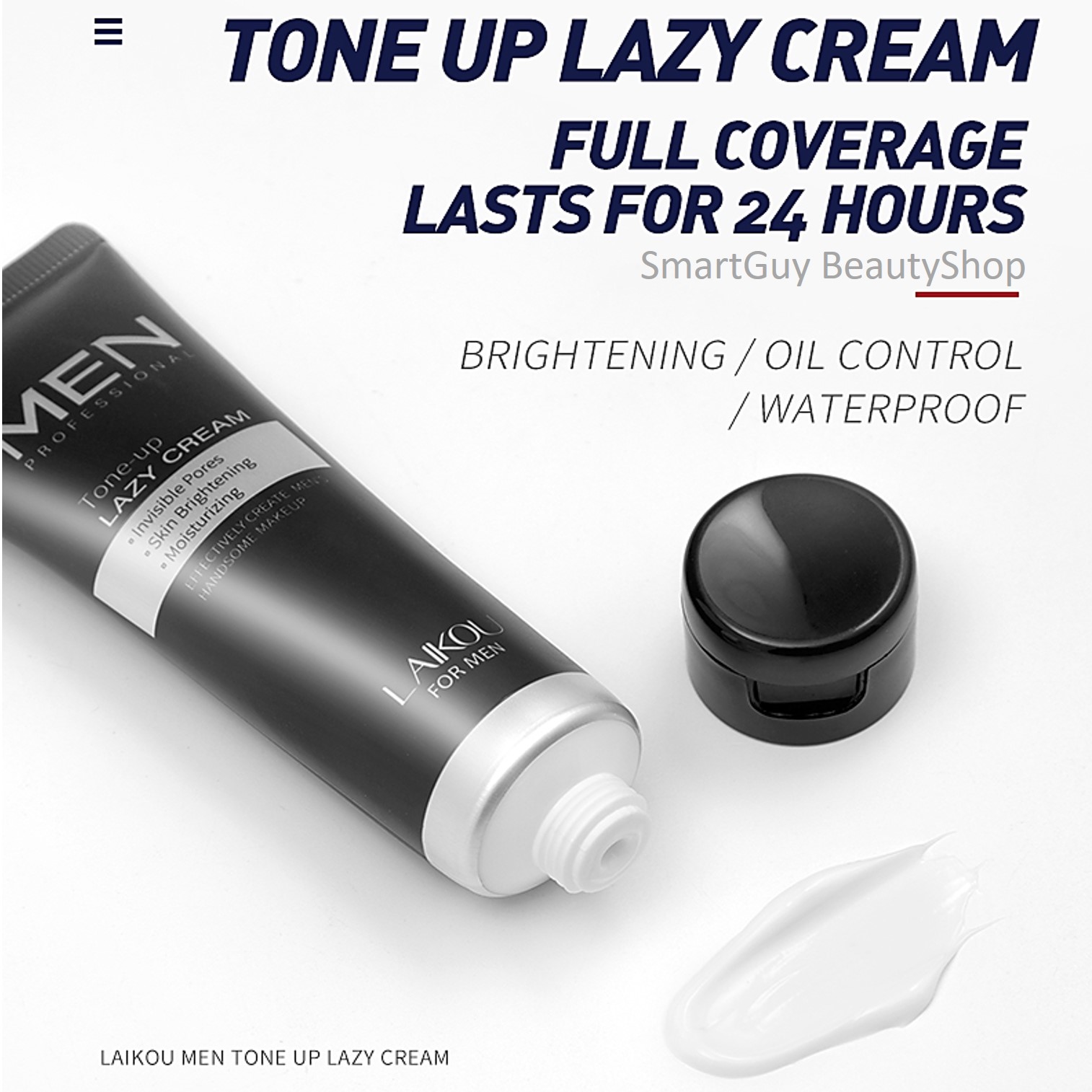 ครีมโทนอัพบำรุงและปรับสภาพผิวหน้ากระจ่างใสทันทีสูตรเข้มข้นสำหรับผู้ชาย LAIKOU For Men Tone-Up Lazy Cream 50g.