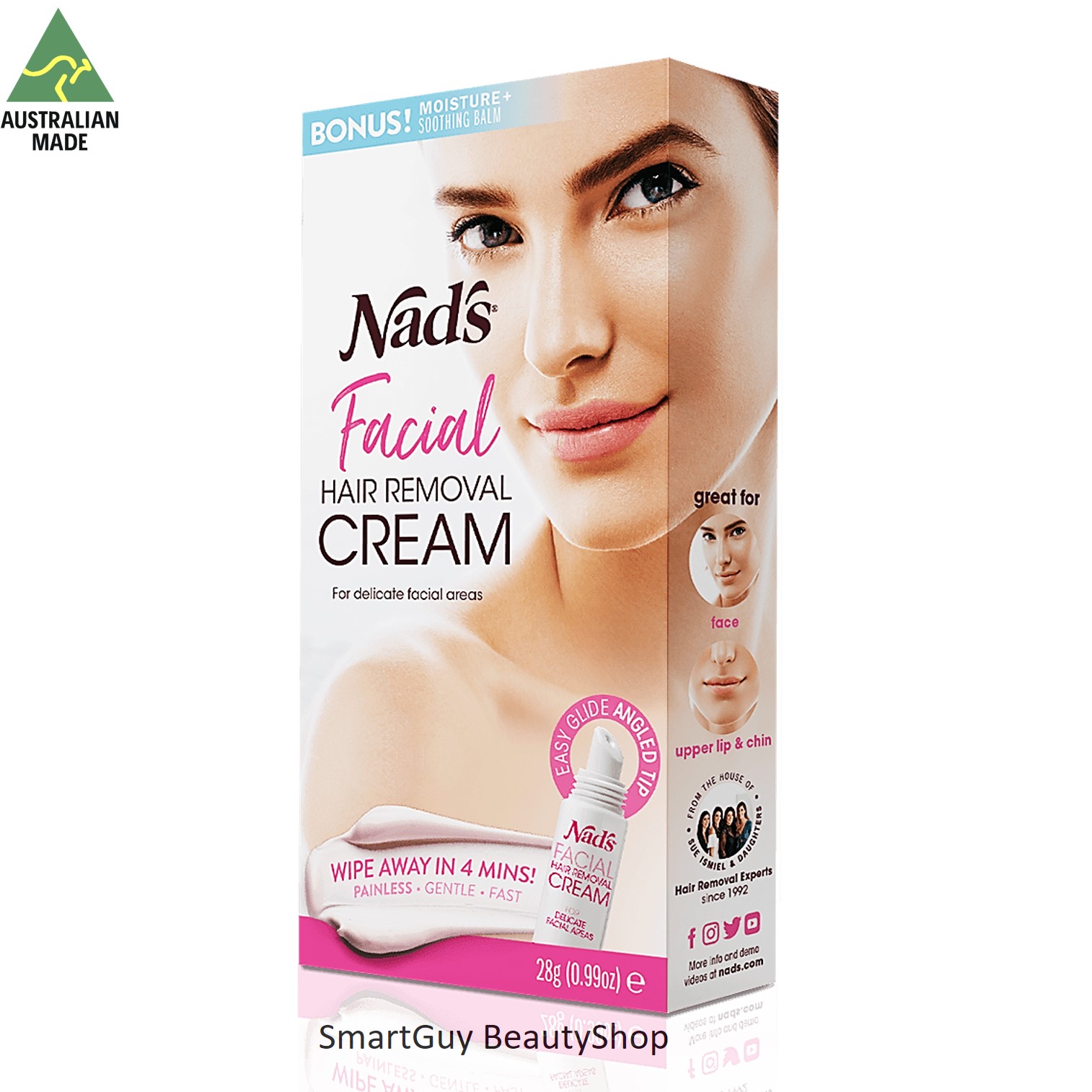 Nads Facial Hair Removal Cream 28g. ผลิตภัณฑ์กำจัดขนสำหรับผิวหน้าสูตรอ่อนโยนพิเศษ สินค้านำเข้าจากออสเตรเลีย