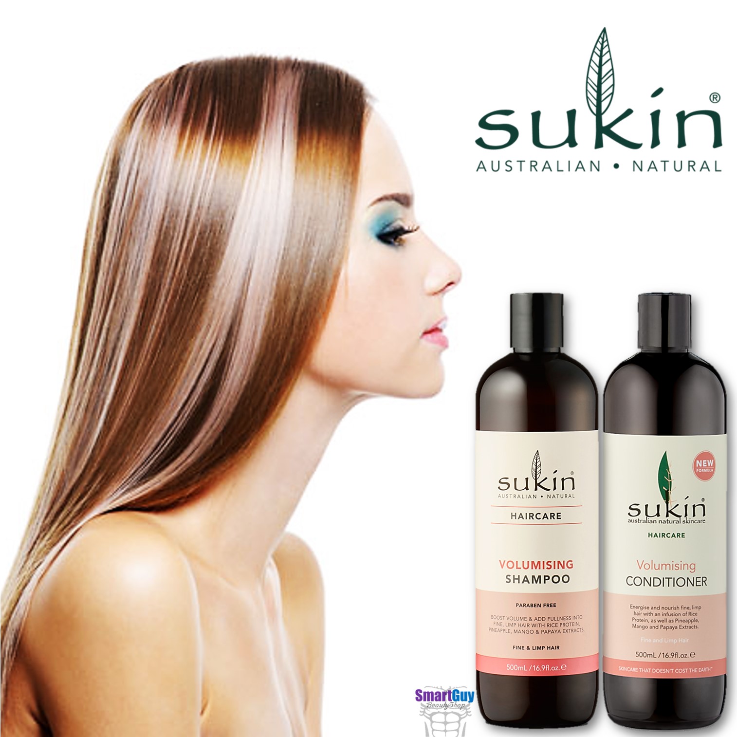 SUKIN AUSTRALIAN NATURAL Haircare Volumising Shampoo & Conditioner 500ml.X2 ชุดผลิตภัณฑ์ดูแลเส้นผมและหนังศีรษะสูตรพิเศษจากออสเตรเลีย