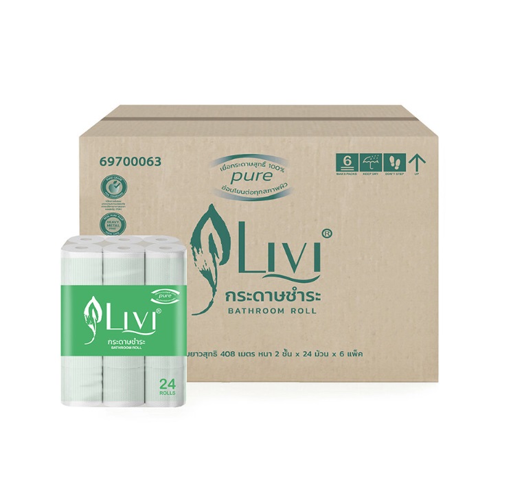 กระดาษม้วนเล็ก ยี่ห้อ LIVI Pure 17m.x144 ม้วน