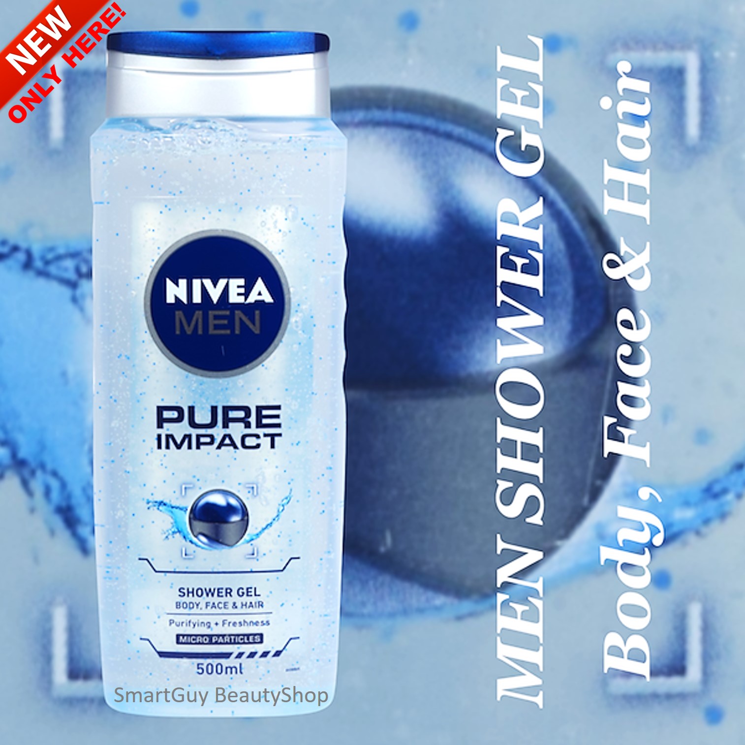 Nivea Men Pure Impact Shower Gel - Hair, Face & Body Wash, 500ml ผลิตภัณฑ์ทำความสะอาดเส้นผม ผิวหน้า ผิวกาย สูตรพิเศษจากนีเวียเม็นสำหรับผู้ชาย สินค้านำเข้าจากต่างประเทศ