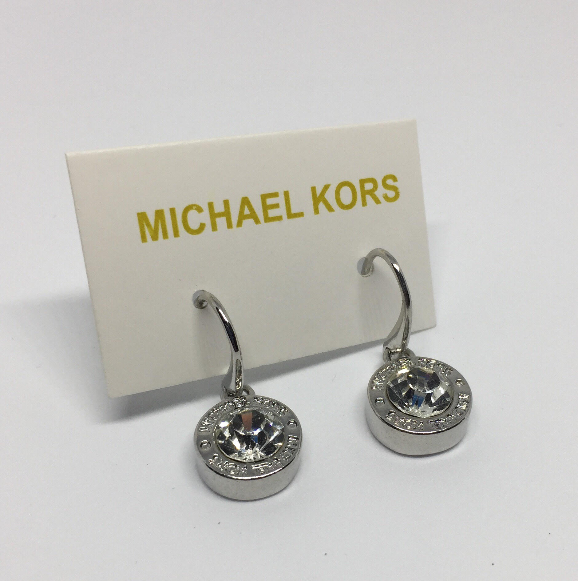 MK Brilliance Logo Drop Earrings-Silver