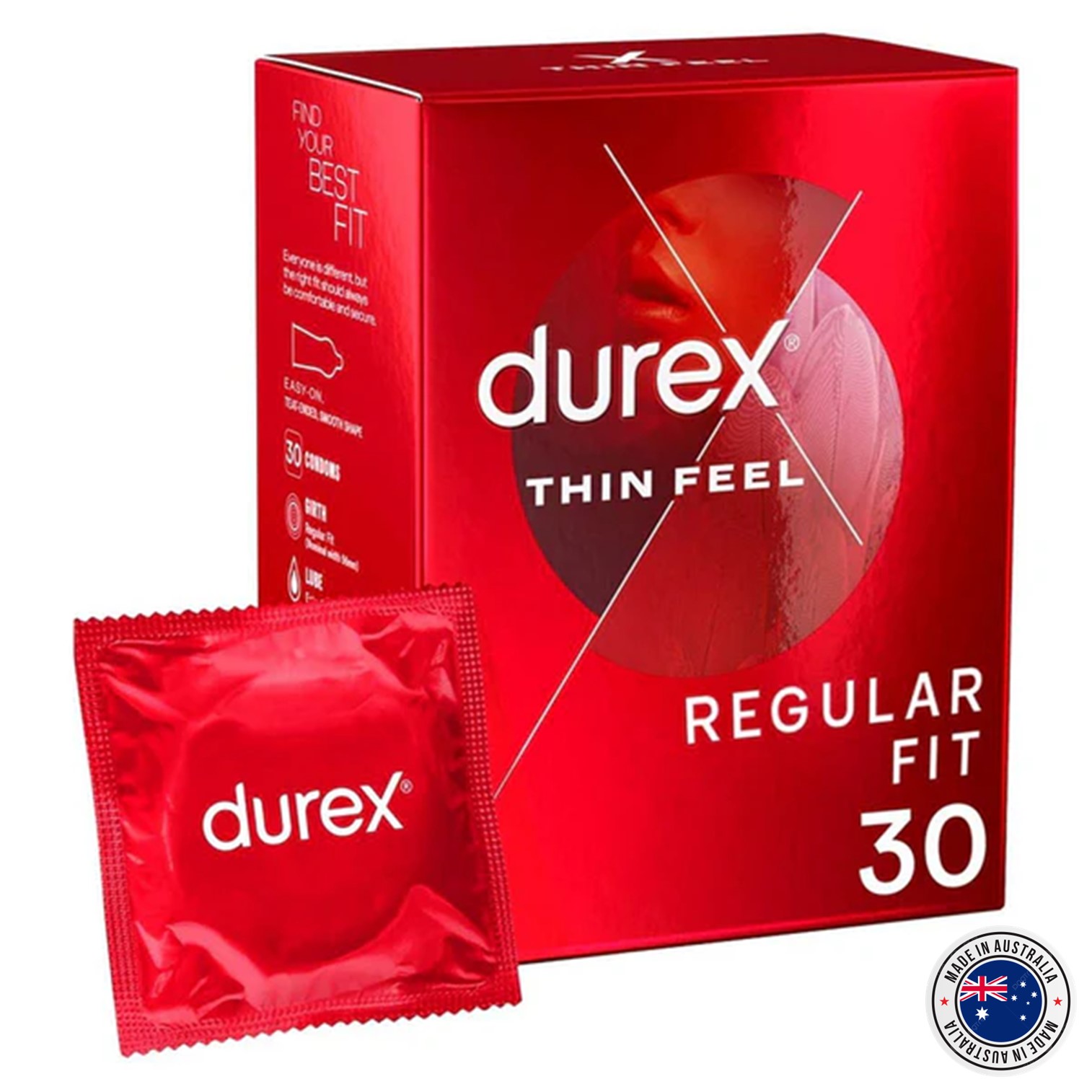 Durex Thin Feel Regular Fit 30 condoms 56mm ถุงยางอนามัยรุ่นพิเศษให้ความรู้สึกบางเบาเป็นธรรมชาติแพ็คสุดคุ้มสินค้านำเข้าจากออสเตรเลียของแท้พร้อมส่ง