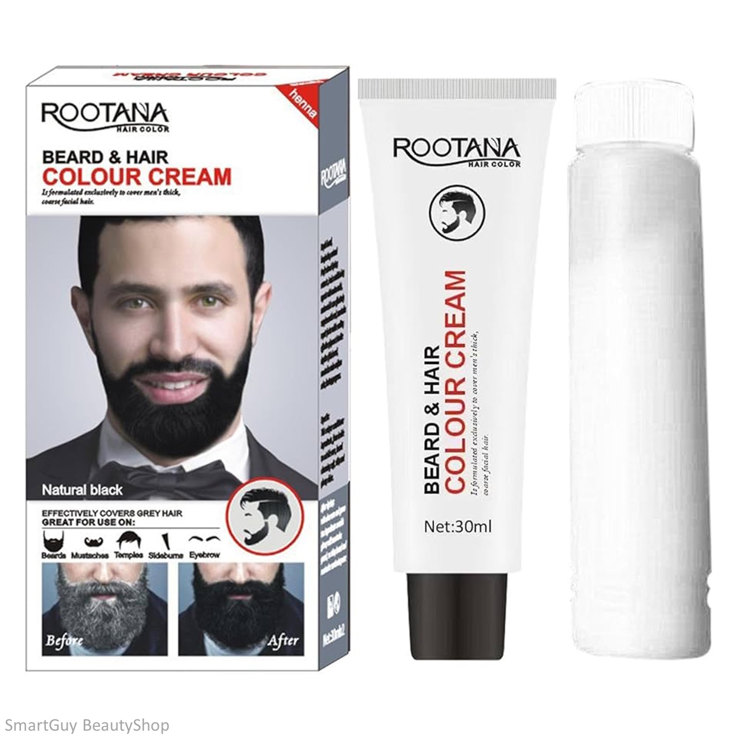 Rootana Beard&Hair Colour Cream ผลิตภัณฑ์เปลี่ยนสีหนวดและผมสูตรพิเศษติดทนนานเป็นธรรมชาติสินค้าคุณภาพสูงนำเข้าจากต่างประเทศพร้อมส่ง