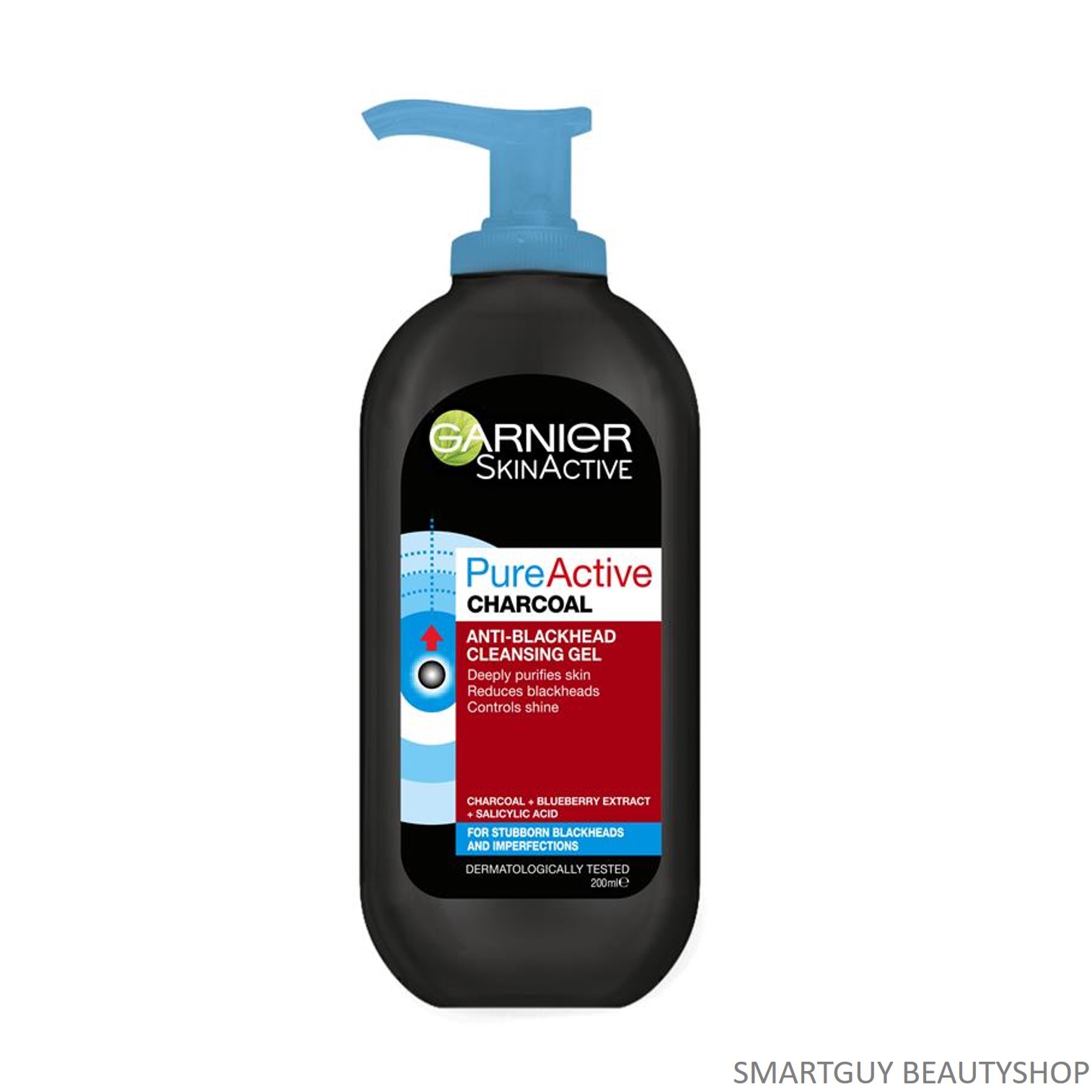 Garnier Pure Active Anti-Blackhead Charcoal Cleansing Gel Wash 200ml ผลิตภัณฑ์ทำความสะอาดผิวหน้าสูตรใหม่ล่าสุดจากส่วนผสมถ่านชาโคล สินค้านำเข้าจากต่างประเทศ