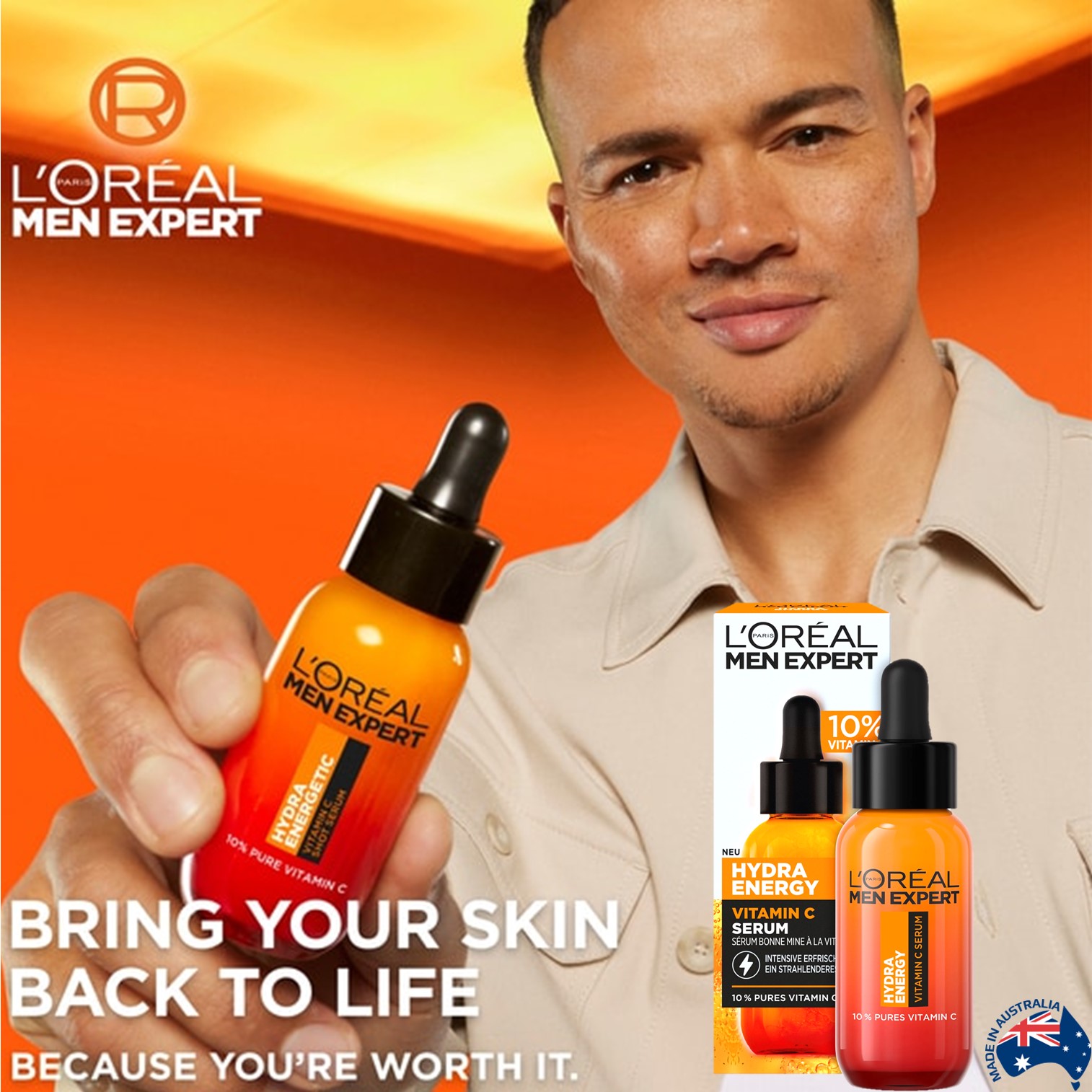 L’oreal Men Expert Hydra Energetic PURE VITAMIN C SHOT SERUM 30ML เซรั่มวิตามินซีเข้มข้นสูตรใหม่ล่าสุดสำหรับผิวหน้าผู้ชายสินค้านำเข้าจากออสเตรเลียพร้อมส่ง