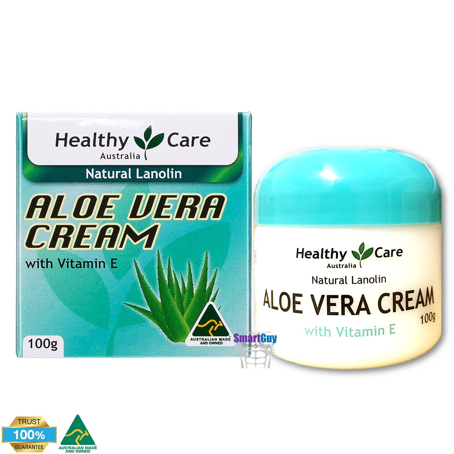 Healthy Care Australia ALOE VERA Cream With Vitamin E 100g. ครีมบำรุงผิวหน้าจากออสเตรเลียของแท้สูตรสารสกัดว่านหางจรเข้ผสมวิตามินอีช่วยลดริ้วรอยเพิ่มความชุ่มชื่นปรับผิวหน้าตึงกระชับกระจ่างใสย้อนวัยผิวอย่างชัดเจน
