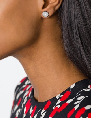 MK Round Crystal Logo Stud Earrings-Silver