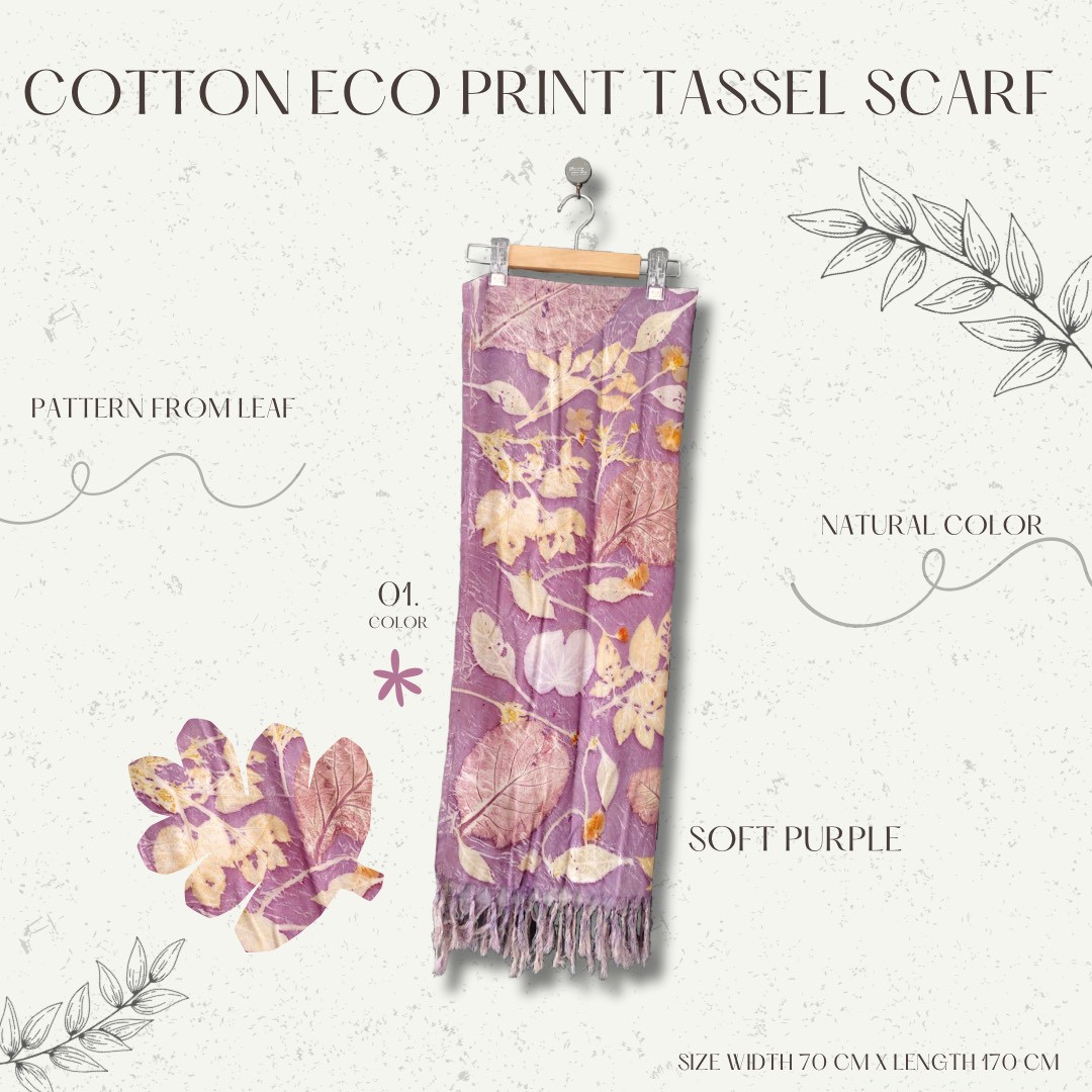 ผ้าพันคอ cotton Eco print Size : กว้าง 70 cm × ความยาว 170 cm มี 6 โทนสี