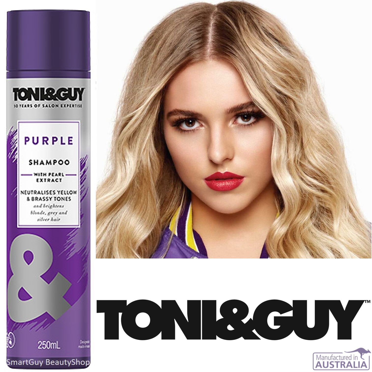 Toni&Guy Purple Shampoo With Pearl Extract 250ml แชมพูสระผมสูตรพรีเมี่ยมเพื่อผมนุ่มลื่นสลวยมีน้ำหนักเป็นธรรมชาติสินค้านำเข้าจากออสเตรเลียของแท้พร้อมส่ง