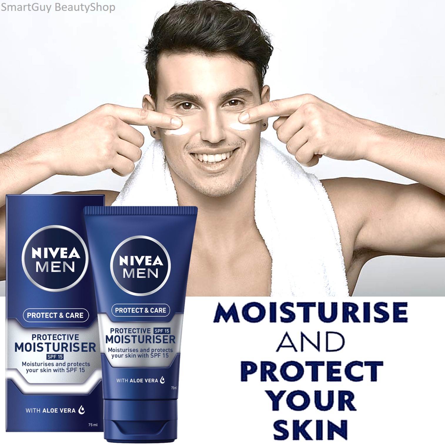 NIVEA MEN PROTECT&CARE PROTECTIVE MOISTURISER SPF15 75ml ผลิตภัณฑ์ครีมบำรุงผิวหน้าผู้ชายผสมครีมกันแดดสูตรพิเศษสินค้านำเข้าจากออสเตรเลีย