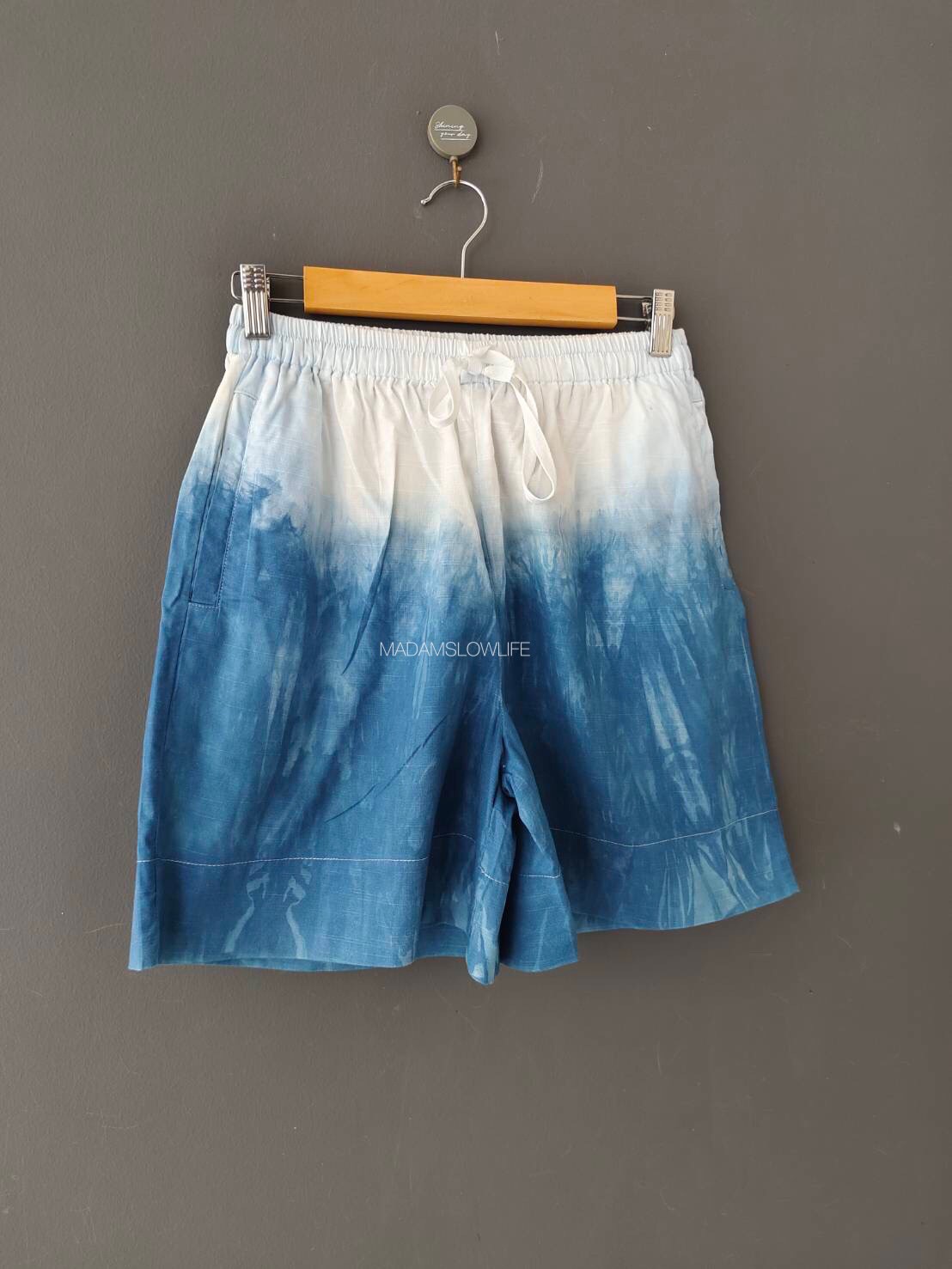 กางเกงขาสั้น Size: S M L XL 2XL มัดย้อมครามทูโทนสีธรรมชาติ