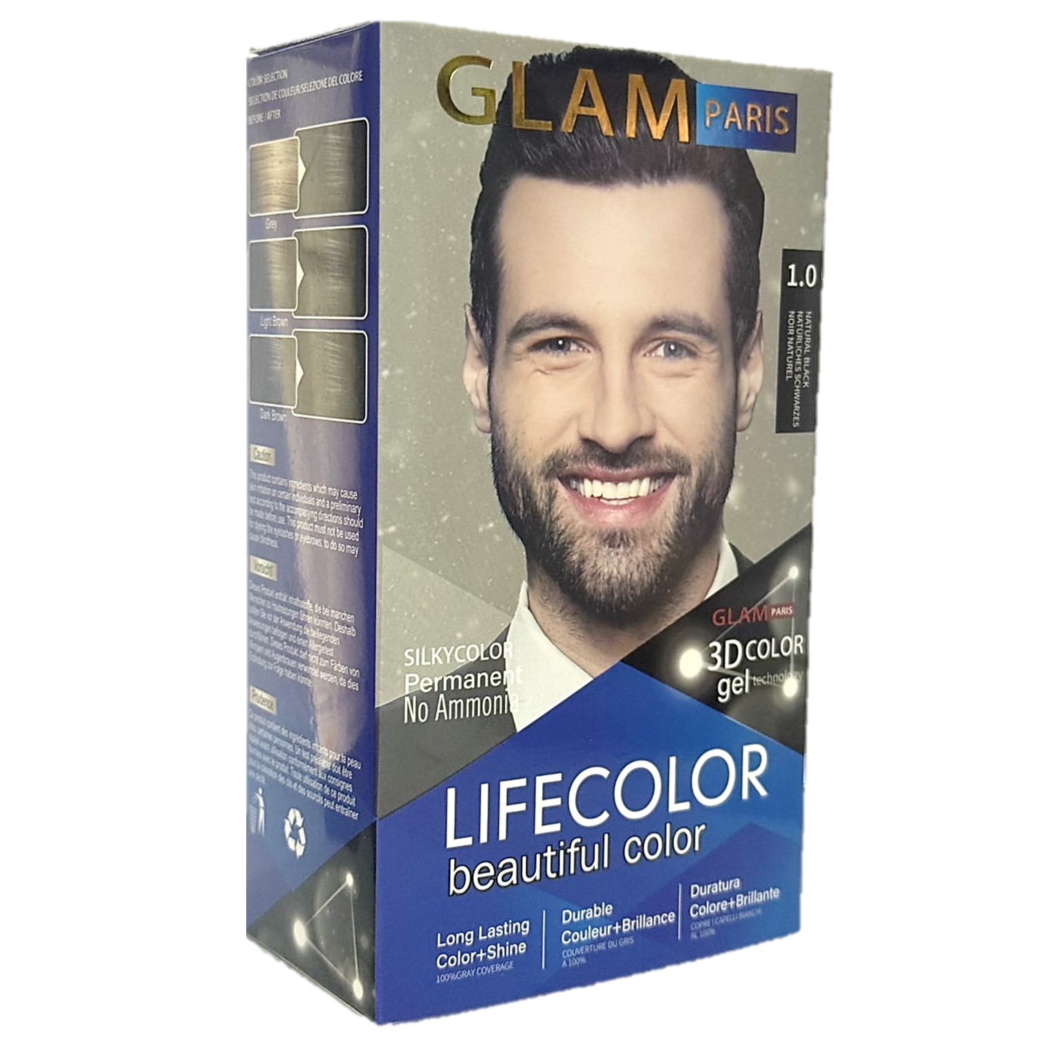 GLAM Paris LifeColor 1.0 Natural Black Hair color For Men ผลิตภัณฑ์เปลี่ยนสีผมผู้ชายสีดำธรรมชาติสูตรออแกนิคติดทนนาน