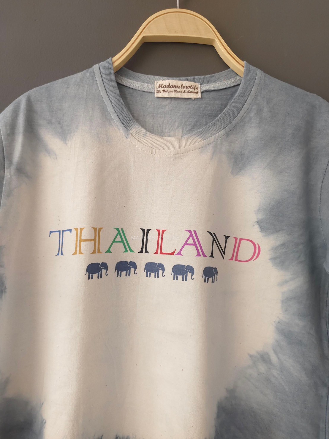 เสื้อยืดผู้ใหญ่พิมพ์ลายช้างThailand มัดย้อมเทา Size : XS S M L XL 2XL 3XL