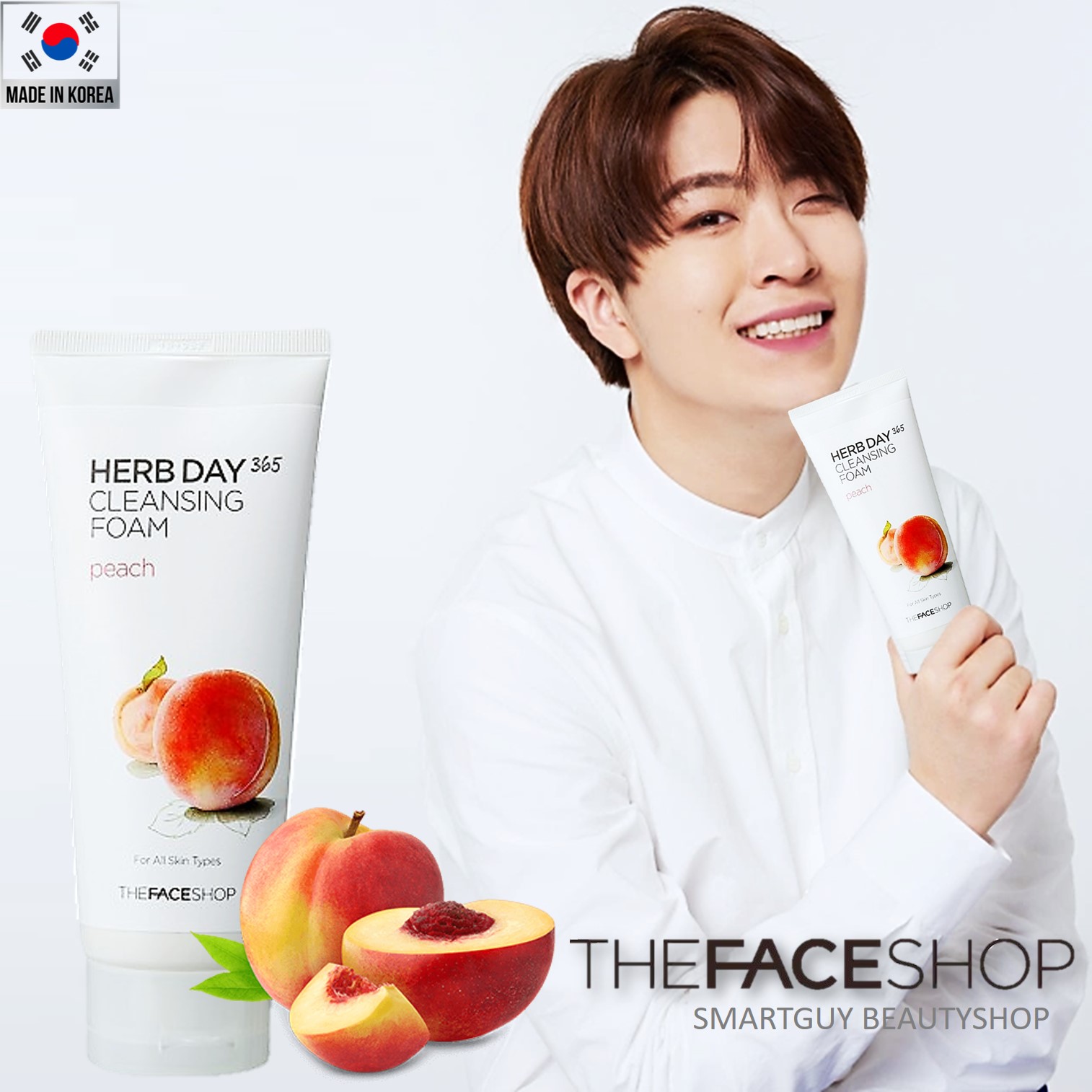 TheFaceShop Herb Day Cleansing Foam Peach 170ml คลีนซิ่งโฟมทำความสะอาดผิวหน้าผู้ชายสูตรพรีเมี่ยมจากเกาหลีทำความสะอาดหมดจดล้ำลึกพร้อมปรับผิวหน้าขาวเนียนใสอ่อนกว่าวัย