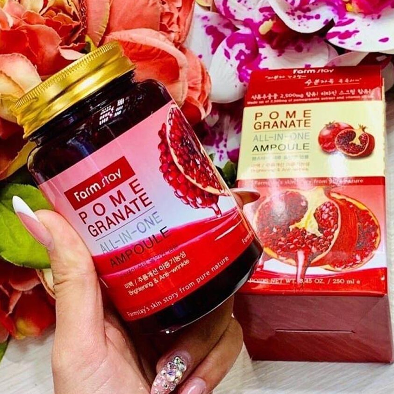 FarmStay Pomegranate All-In-One Ampoule 250ml ครีมเจลบำรุงผิวหน้าสูตรพิเศษจากสารสกัดผลทับทิมสินค้านำเข้าจากเกาหลีของแท้พร้อมส่ง