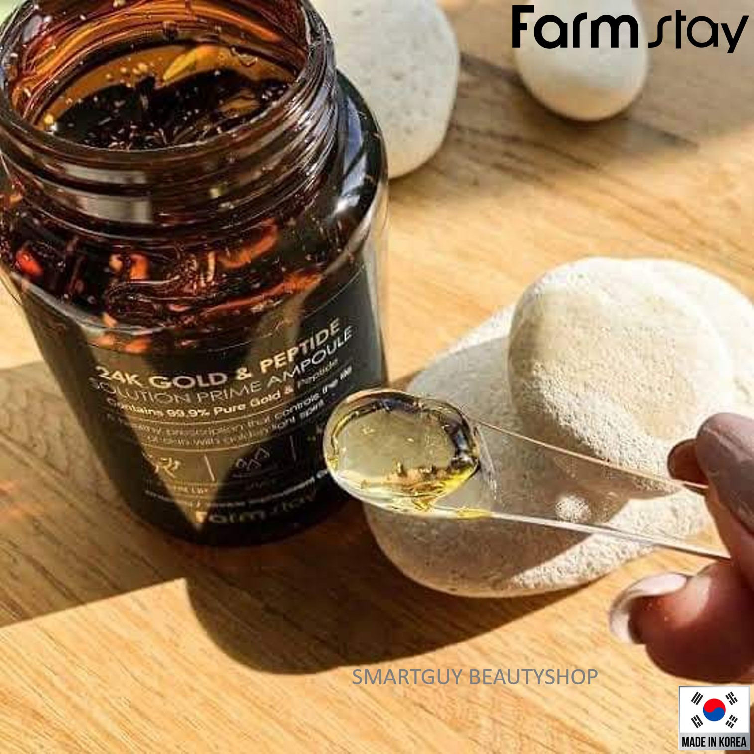 FARM STAY 24K Gold & Peptide Solution Prime Ampoule 250ml ผลิตภัณฑ์สำหรับดูแลผิวหน้าสูตรพรีเมี่ยมจากเกาหลีจากส่วนผสมทองคำบริสุทธิ์