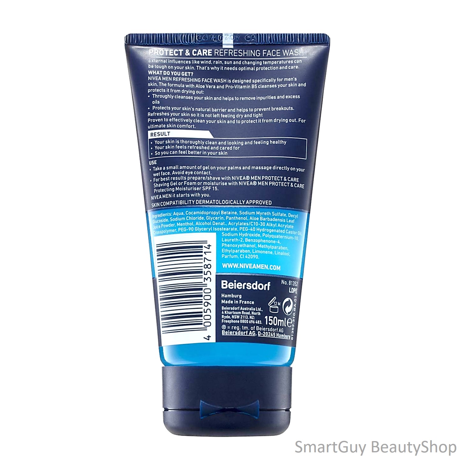 NIVEA MEN Protect & Care Refreshing Face Wash With Aloe Vera 150ml. คลีนซิ่งโฟมทำความสะอาดผิวหน้าผู้ชายสูตรพิเศษจากนีเวียเม็นทำความสะอาดหมดจดล้ำลึกพร้อมปรับผิวหน้ากระจ่างใสอ่อนกว่าวัยสินค้านำเข้าจากต่างประเทศ