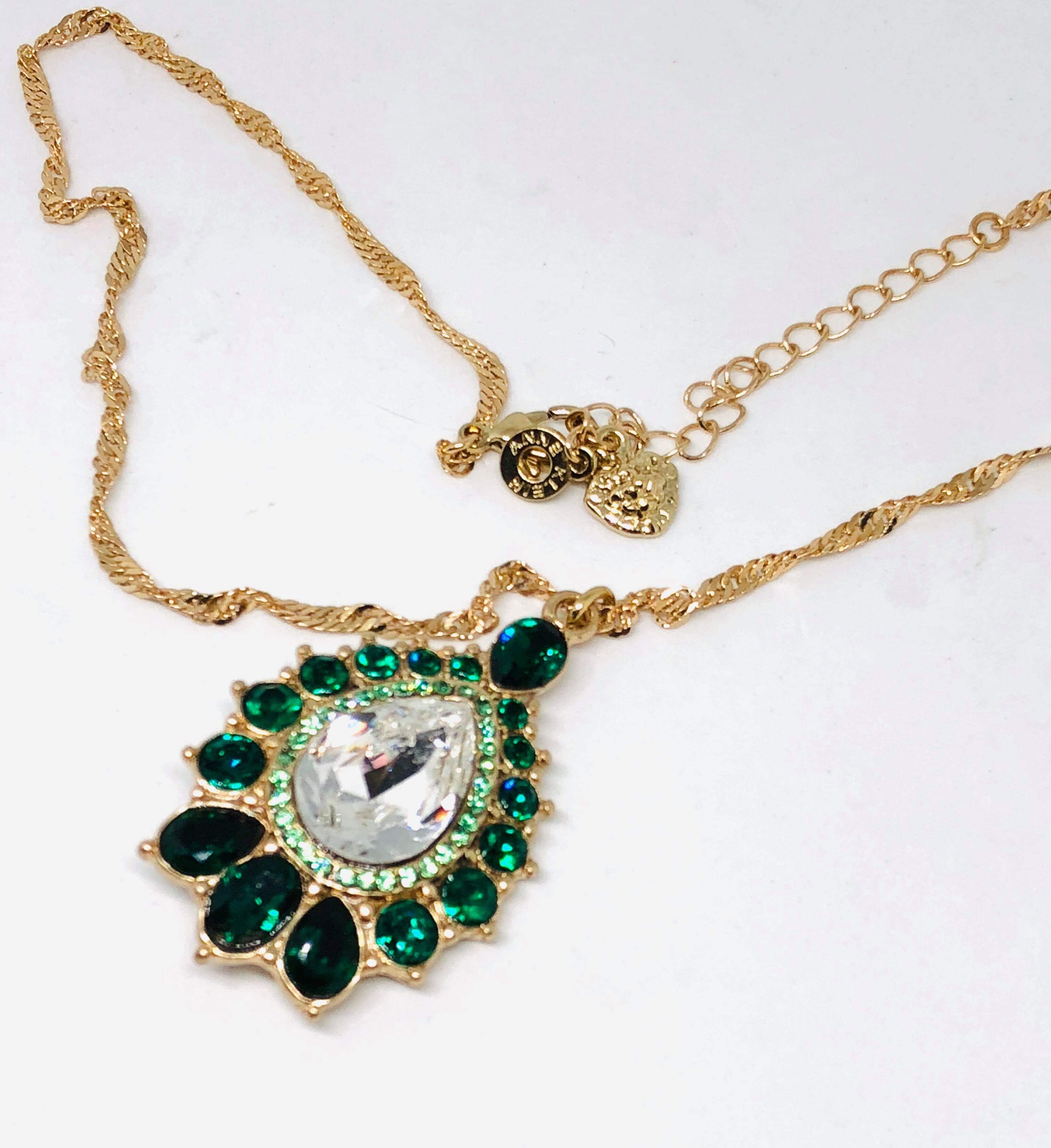 Anne Klein Gold Tone Crystal Pendant Necklace